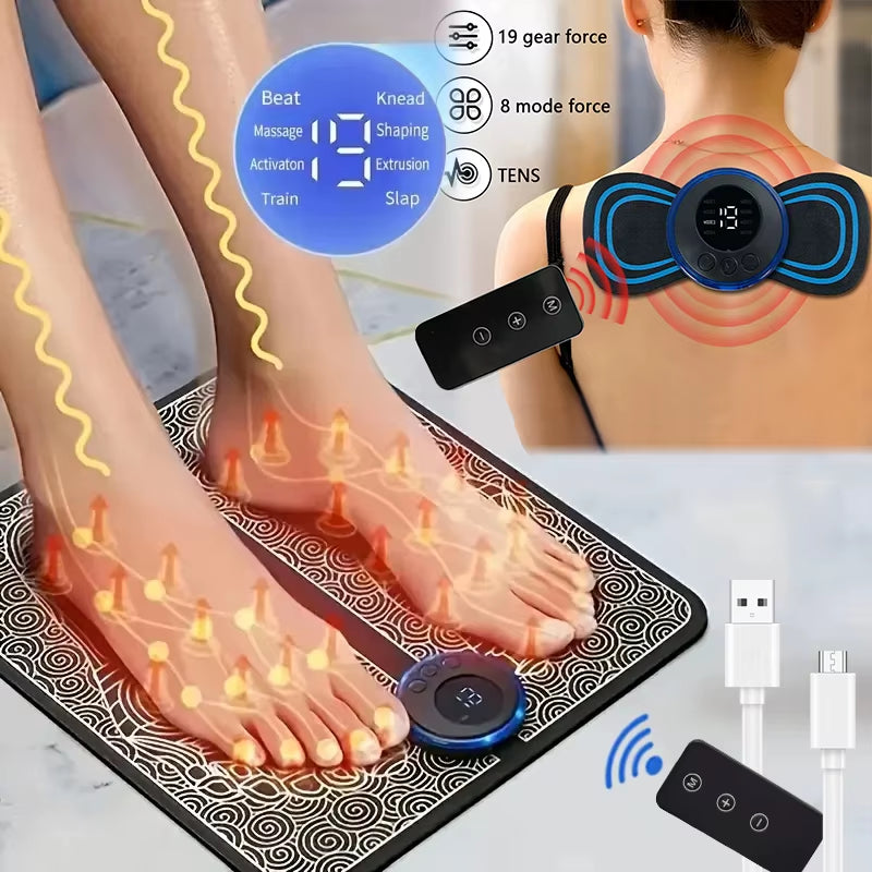Electric Foot Massager Pad Neck Massage Set Portable Home Fatigue Relief Muscle Vibration Massage Pad Back Neck Massager