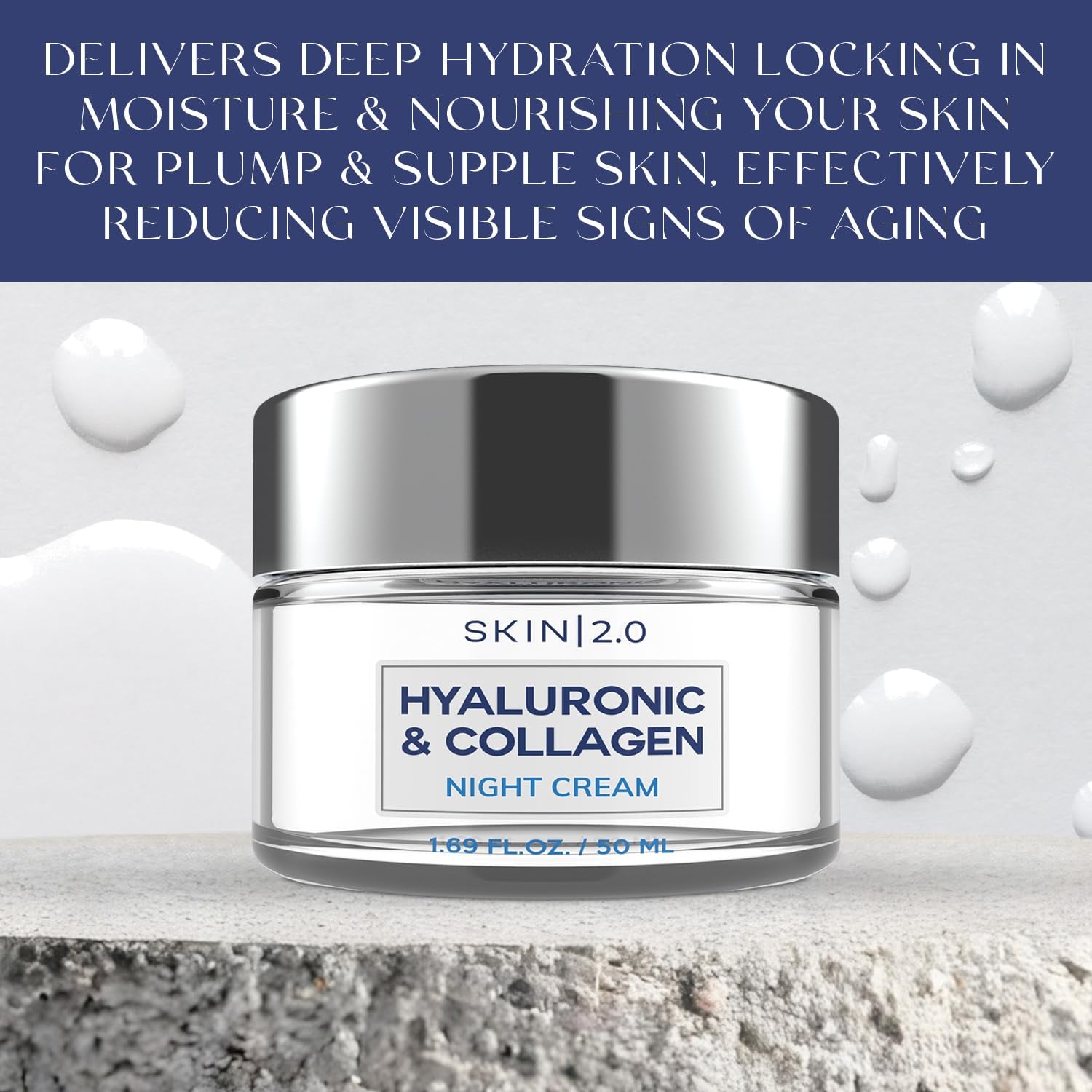 Hyaluronic & Collagen Face Moisturizer – Deep Hydration & Firming Night Cream for Dry or Dull Skin – Dermatologist Tested, anti Aging, Korean Skin Care, Vegan, Clean Beauty – 1.69 Fl Oz