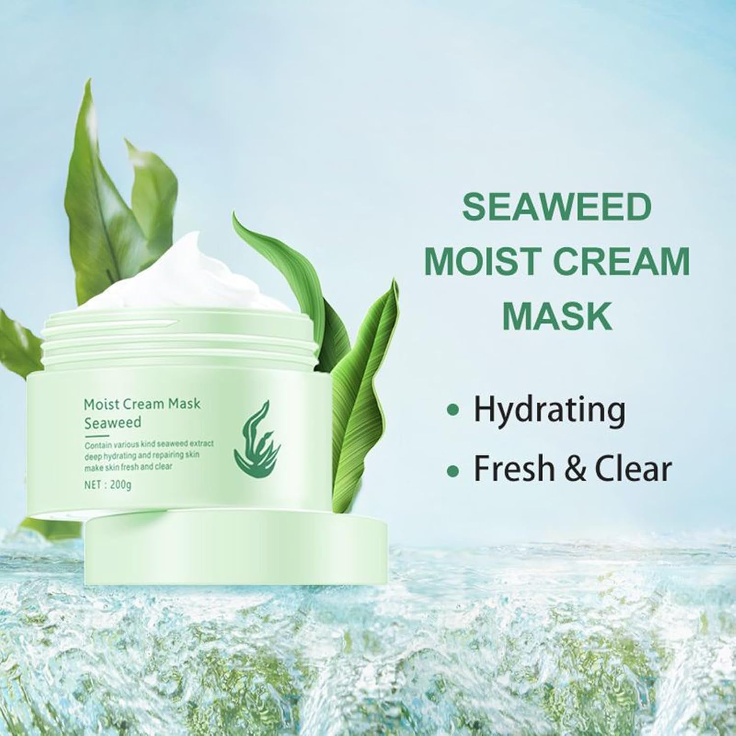 Seaweed Face Moisturizer, Seaweed Face Mud Mask Deep Hydrating Face Cream for Women Oil-Water Balance Facial Moisturizer for Oily and Dry Skin Repairing Barrier and Nourishing Skin,7.05Oz