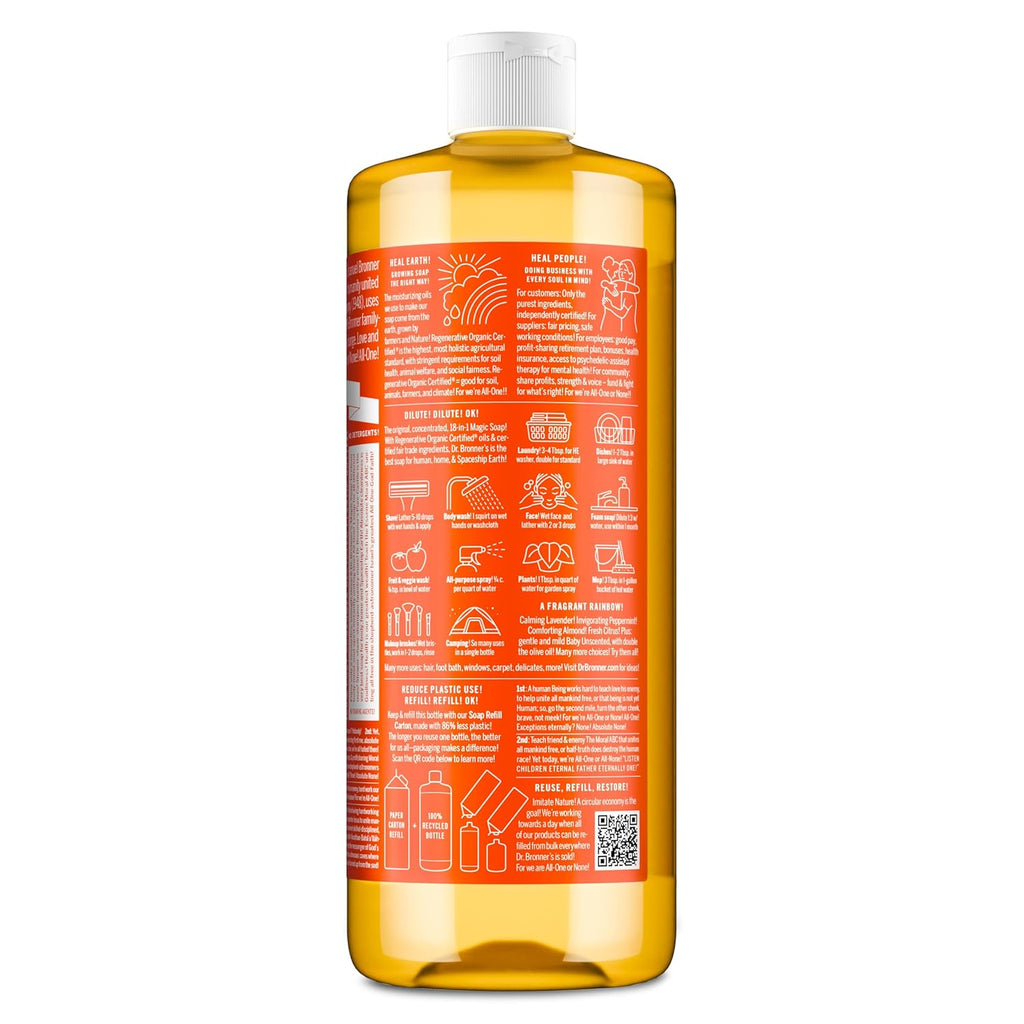 Pure-Castile Magic Soap Liquid (Tea Tree, 32 Ounce, 2-Pack) - Made with Regenerative Organic Certified Oils, 18-In-1 Uses: Body, Hair, Laundry & Dishes, Concentrated, Vegan, Non-Gmo