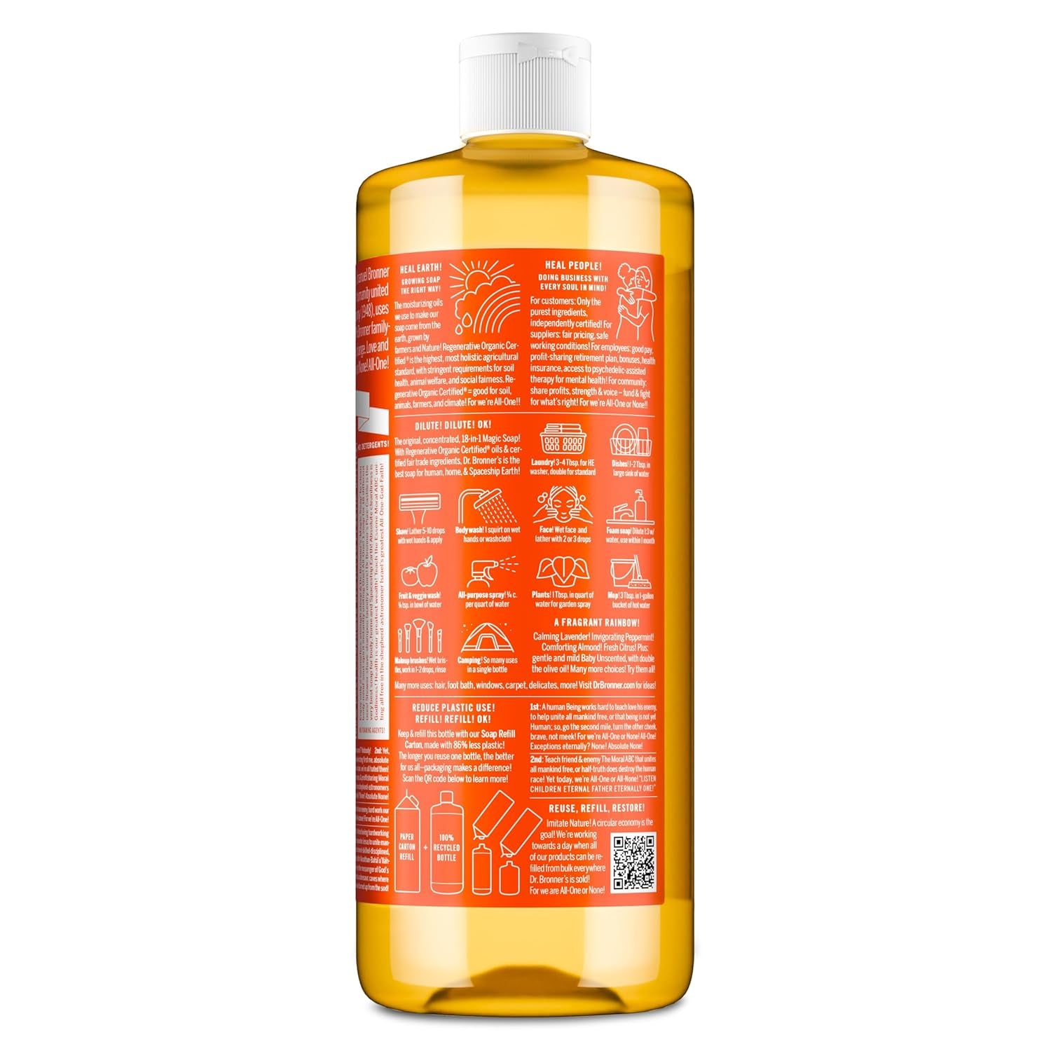 Pure-Castile Magic Soap Liquid (Tea Tree, 32 Ounce, 2-Pack) - Made with Regenerative Organic Certified Oils, 18-In-1 Uses: Body, Hair, Laundry & Dishes, Concentrated, Vegan, Non-Gmo