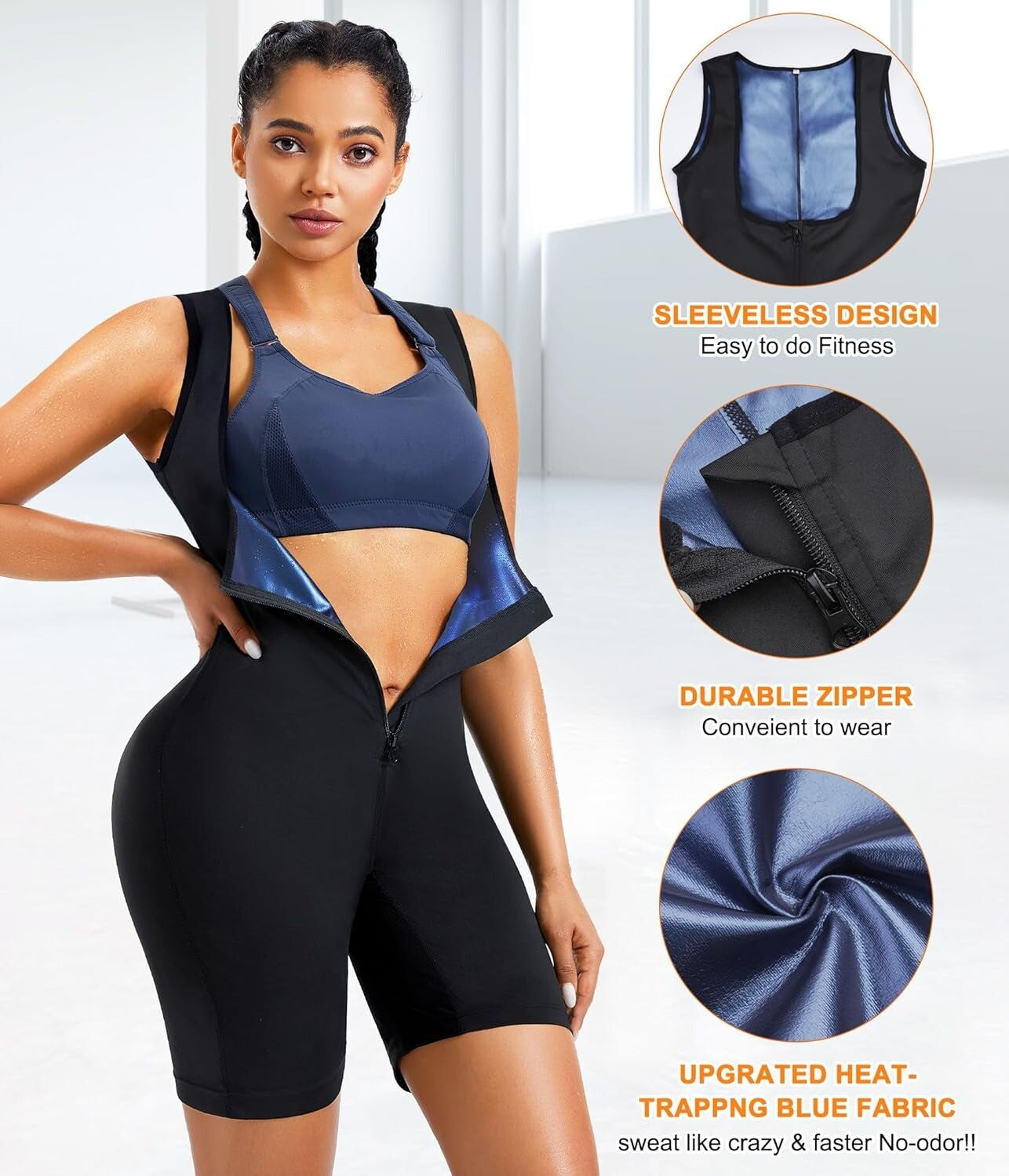 Women Sauna Suit Sweat Vest Waist Trainer Fat Burn Full Body Shaper Workout Tops
