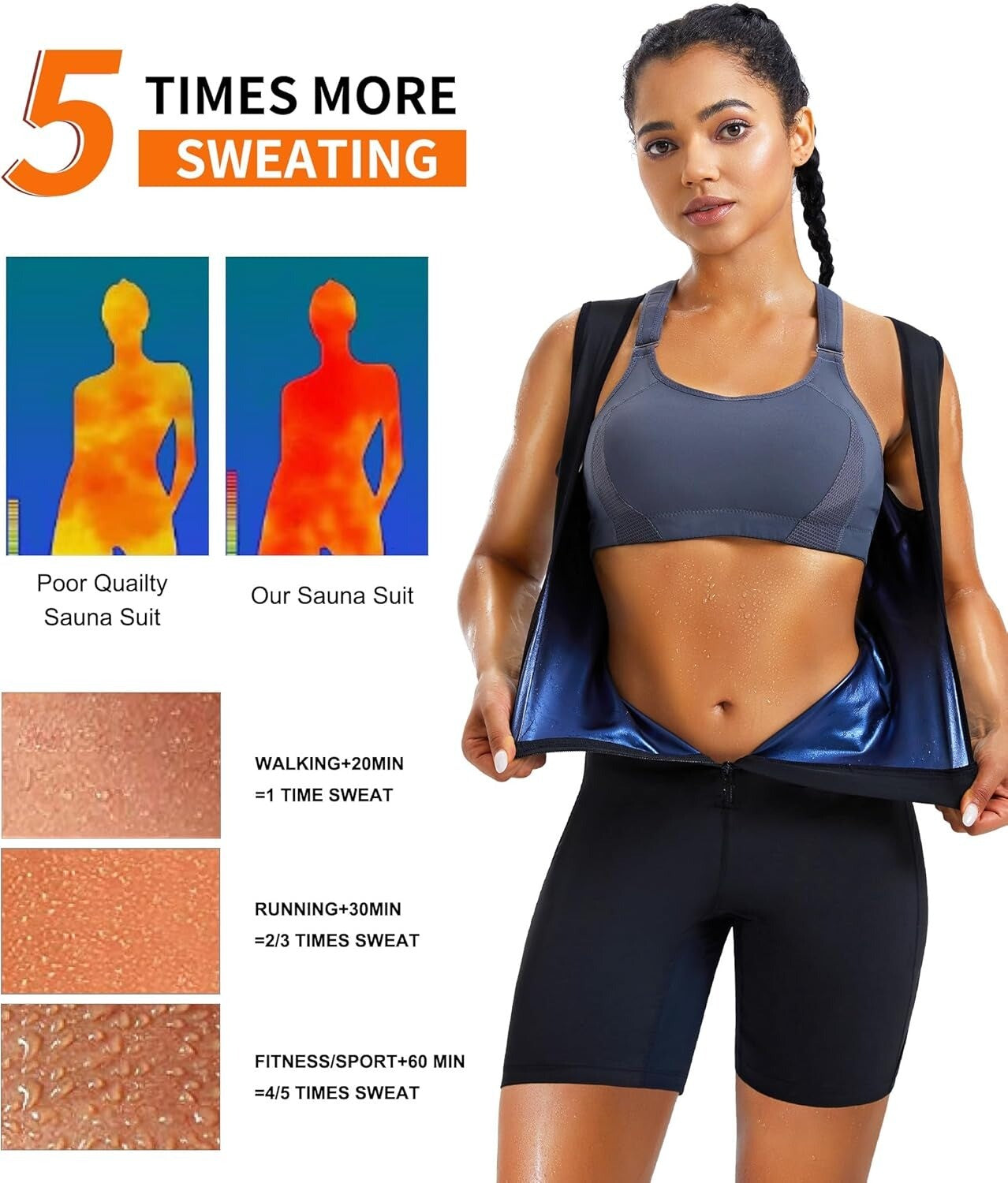 Women Sauna Suit Sweat Vest Waist Trainer Fat Burn Full Body Shaper Workout Tops