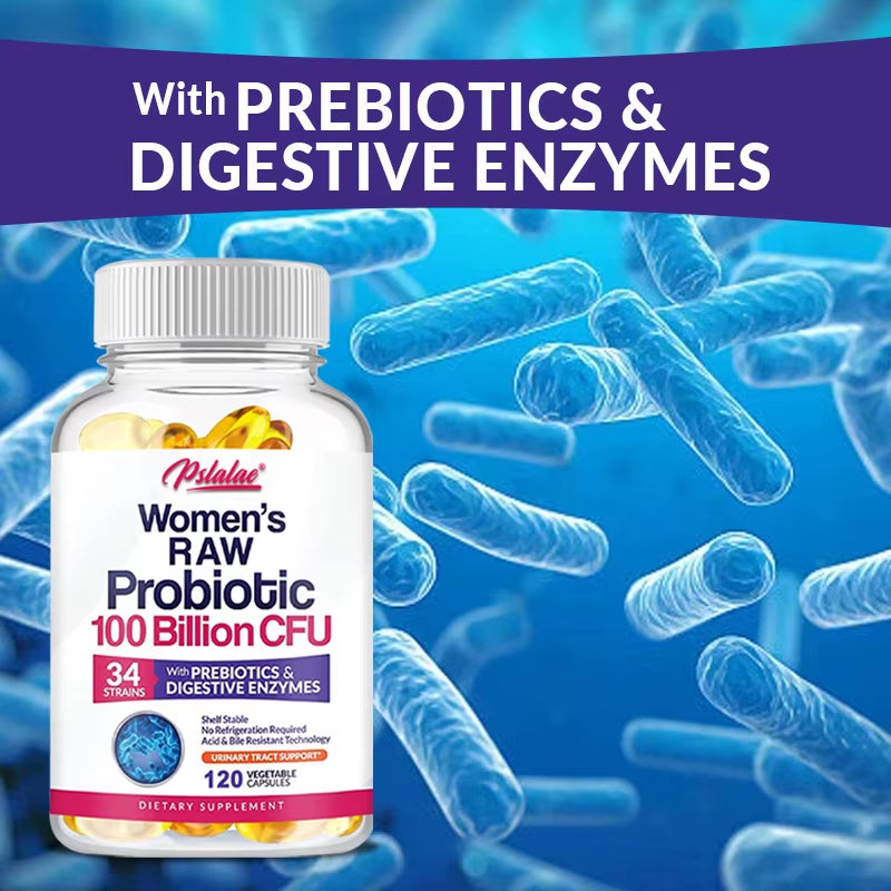 Raw Probiotics for Women - 100 Billion CFU, with Prebiotics,Digestive Enzymes - Promotes Digestion and Gut Health - 120 Capsules