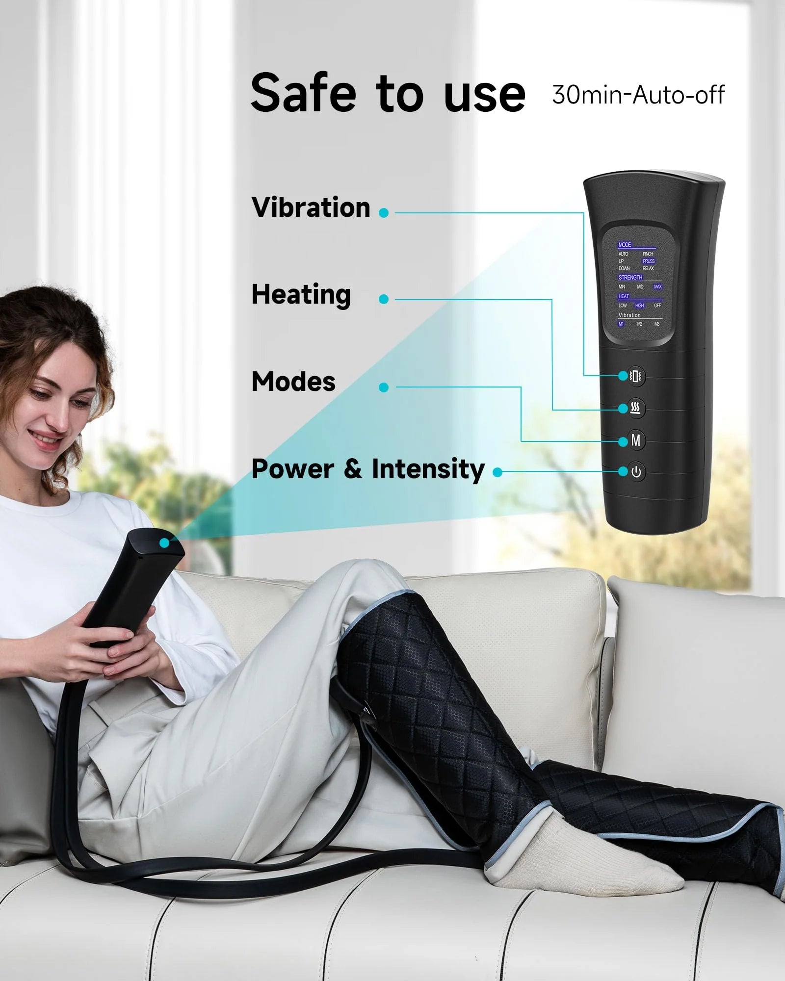 Leg Massager for Circulation,Leg Arm Calf Air Compression Massager with 6 Modes, 2 Heating Levels, 3 Intensities and 30Min Auto-Off, Gift for Women Men