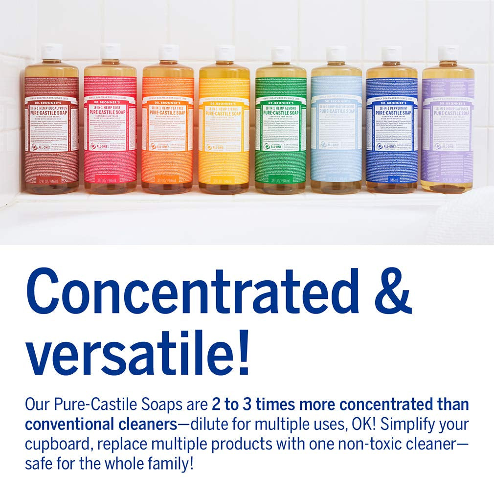 Pure-Castile Magic Soap Liquid (Tea Tree, 32 Ounce, 2-Pack) - Made with Regenerative Organic Certified Oils, 18-In-1 Uses: Body, Hair, Laundry & Dishes, Concentrated, Vegan, Non-Gmo