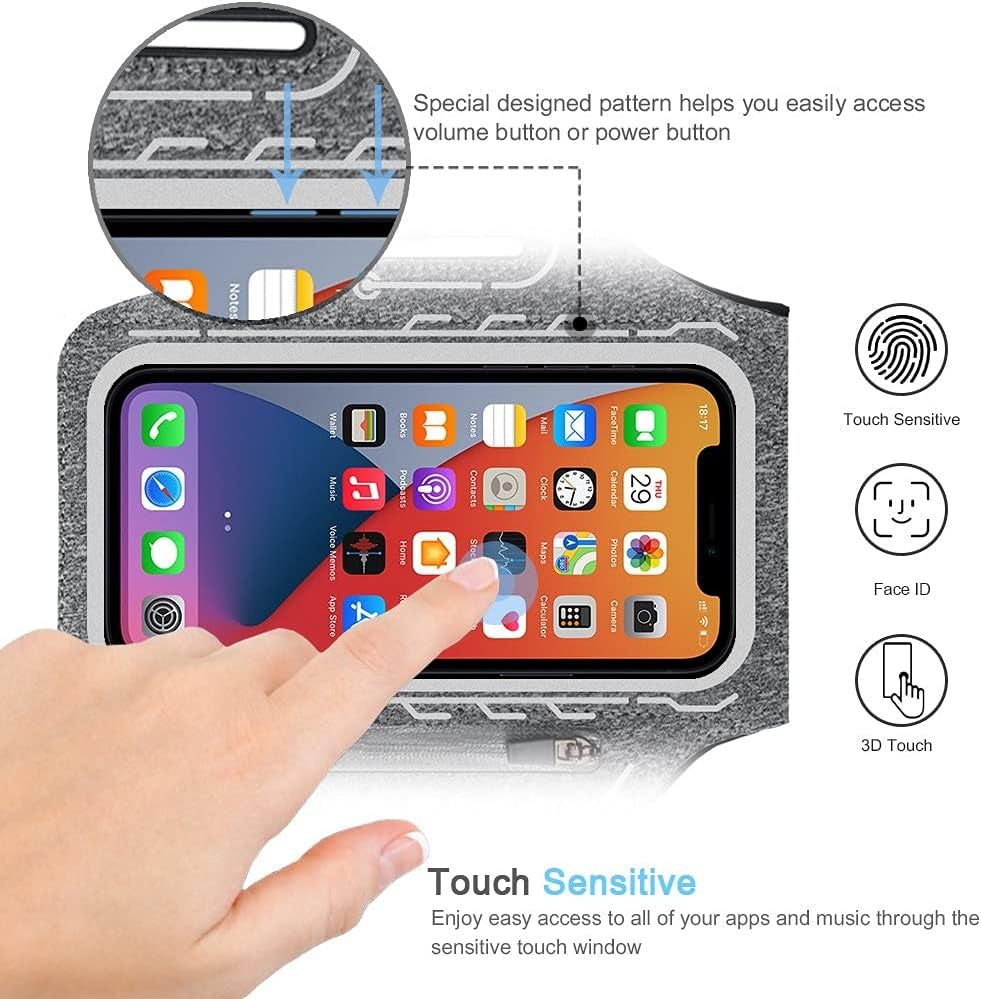Armband for Iphone 17 16 15 14 13 12 Pro with Airpods Holder, Gym Workouts Running Arm Band (Grey)
