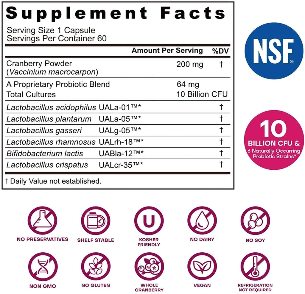Nutriflora-Pro Probiotics for Women - Support Vaginal, Urinary Health (UTI), Digestive System, Period Pain, Yeast, and BV Relief, Cranberry Pills, 10 Billion CFU 6 Strains (30 Caps)