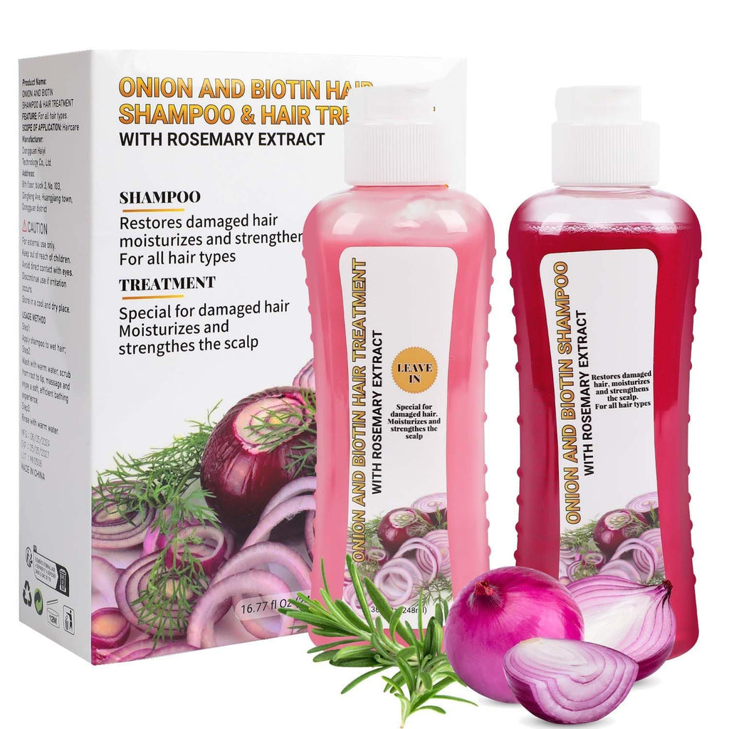 Onion Biotin and Rosemary Shampoo and Treatment Set, Thicker and Longer Hair, for Soft Hair & Shine,Silicone Shampoo and Treatment for All Hair Types Conditioner Hair Care(248Ml *2)