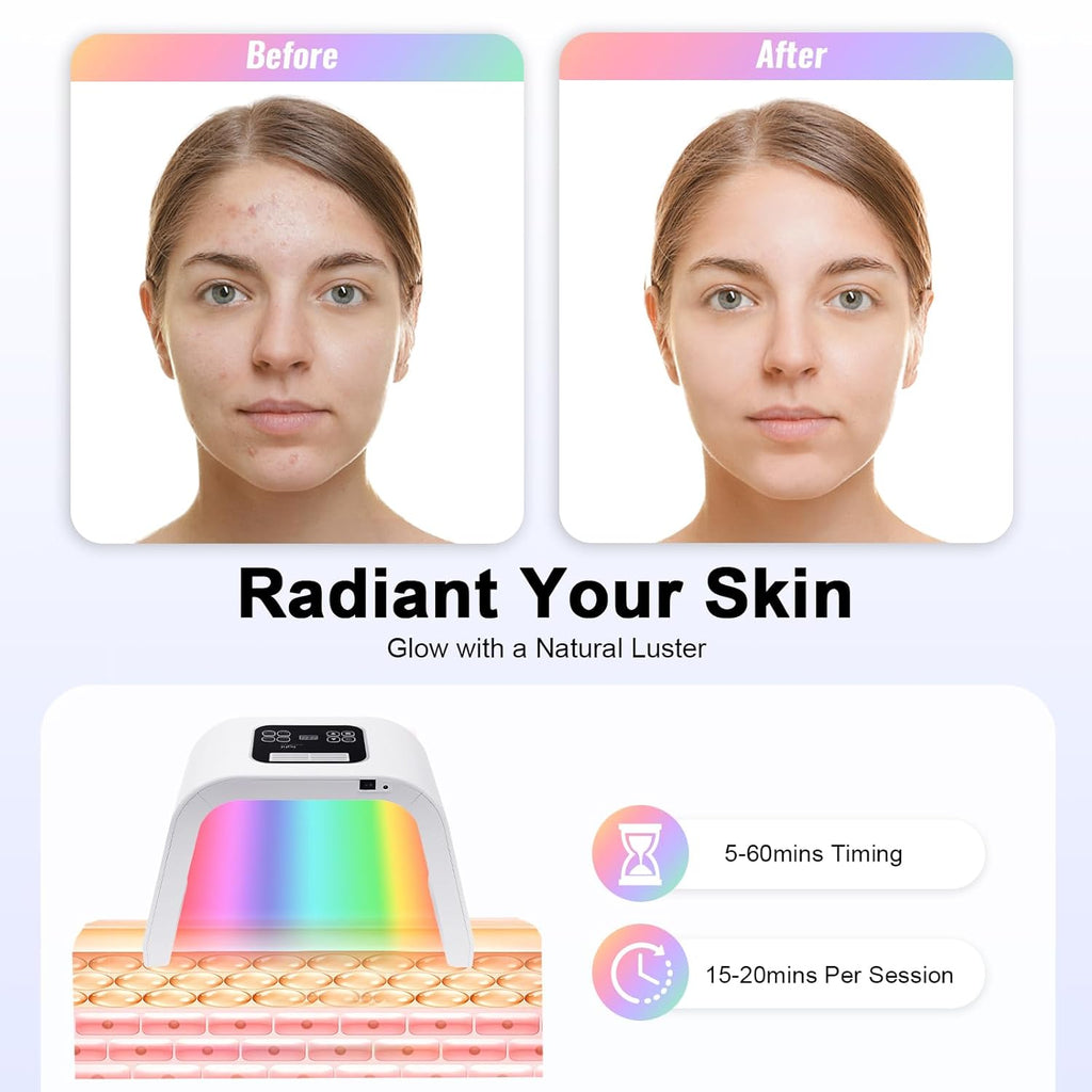 LED Face Skin Care Light Machine, 7 Color Face Mask Light Therapy with Eye Shield Salon Beauty Equipment for Face Skin Care at Home and SPA