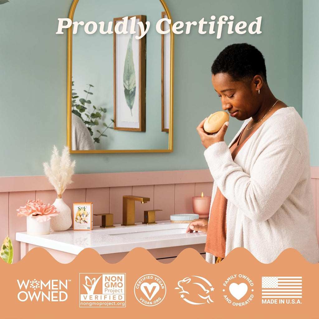 Sof Triple Milled Bar Soap - with Coconut Oil & Organic Shea Butter- Vegan & Non GMO- Free from Phthalates, Sulfates & Parabens- Sweet Almond - 6 Oz Bar 6 Bars