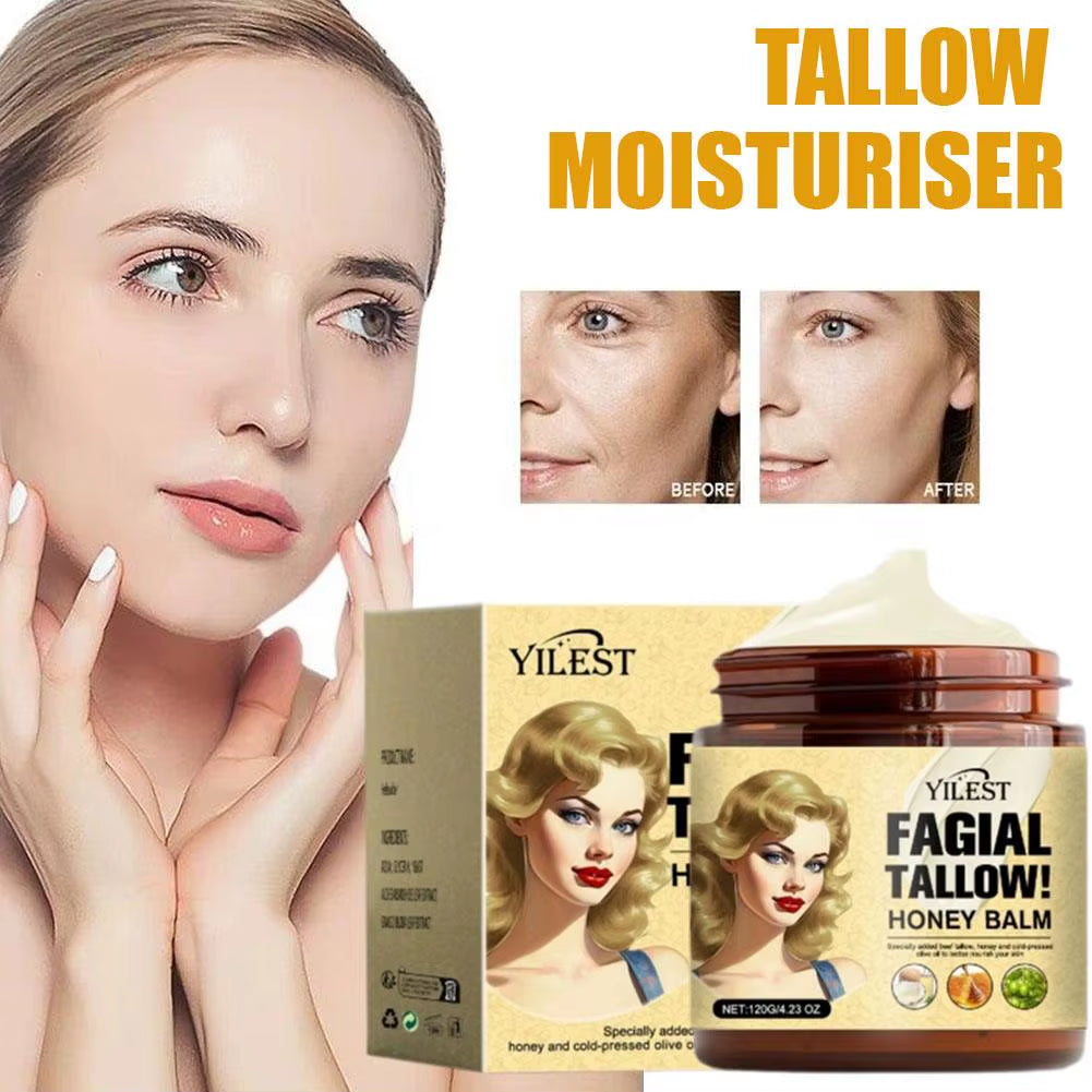 120G Whipped Beef Tallow and Honey Balm Beef Tallow Face Moisturizer Face & Body Skin Care Grass Fed Grass Finished Face Cream