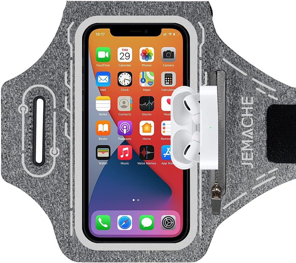 Armband for Iphone 17 16 15 14 13 12 Pro with Airpods Holder, Gym Workouts Running Arm Band (Grey)