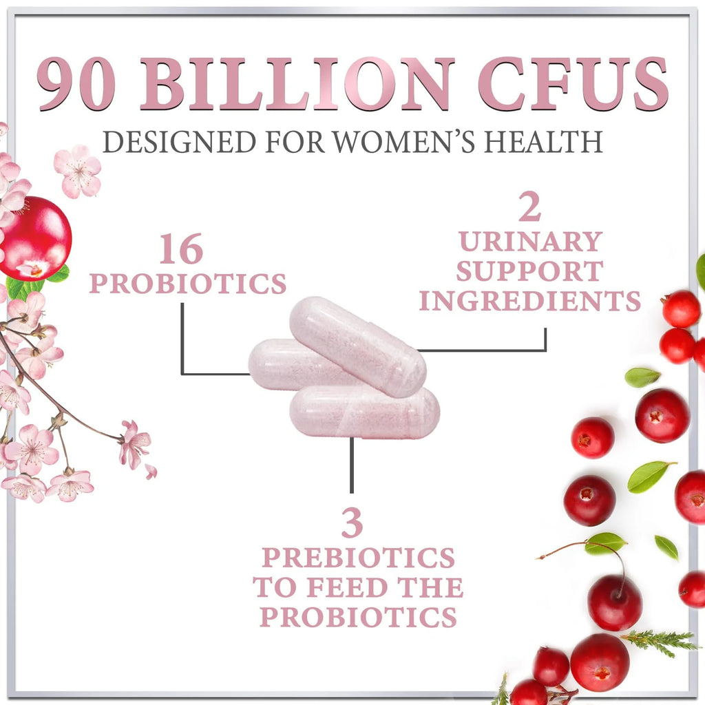 Probiotics for Women Digestive Health Support - 90 Billion CFU Women'S Probiotic, 16 Strains, Cranberry, Vaginal Probiotic with Prebiotics, PH, Immune, Urinary, & Feminine Health Support, 60 Capsules