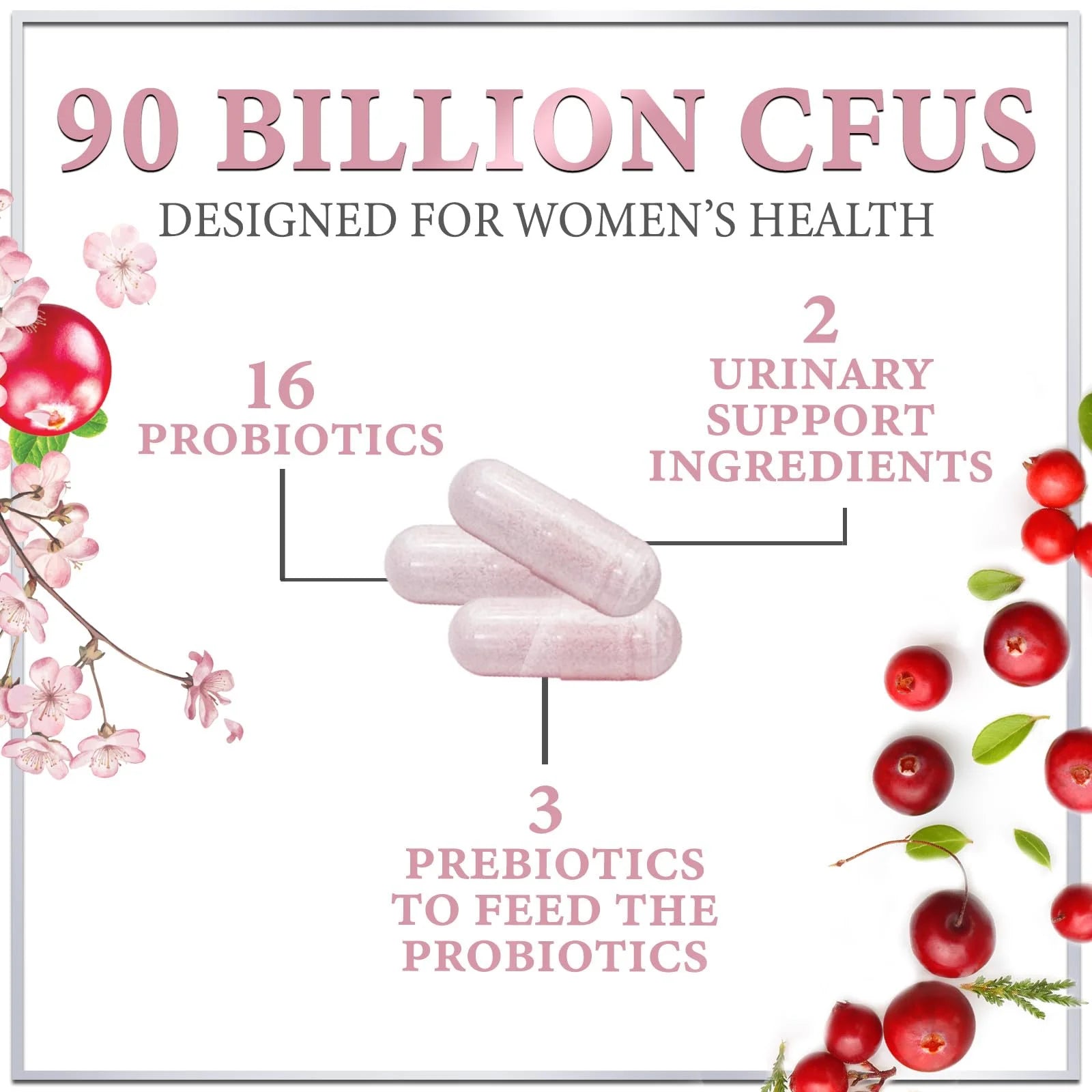 Probiotics for Women Digestive Health Support - 90 Billion CFU Women'S Probiotic, 16 Strains, Cranberry, Vaginal Probiotic with Prebiotics, PH, Immune, Urinary, & Feminine Health Support, 60 Capsules