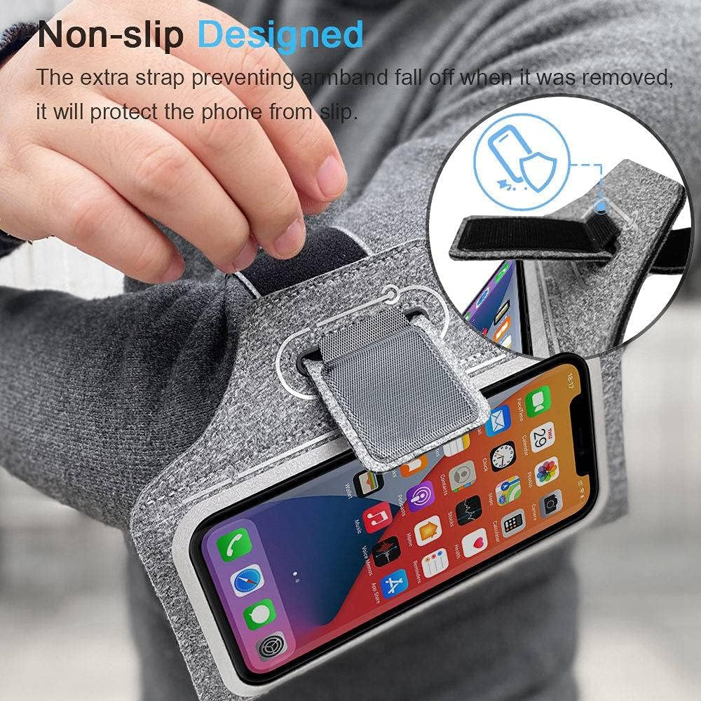Armband for Iphone 17 16 15 14 13 12 Pro with Airpods Holder, Gym Workouts Running Arm Band (Grey)