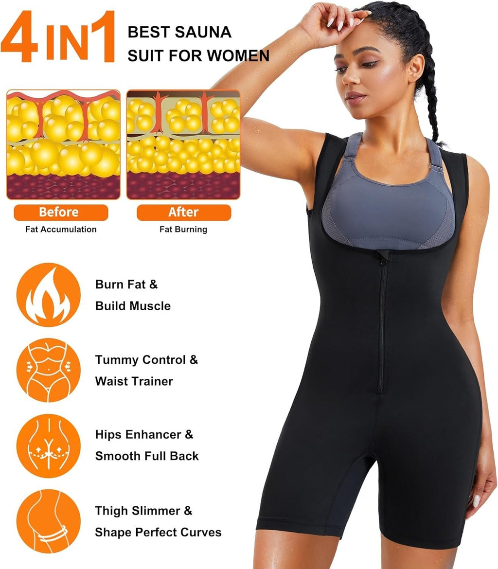 Women Sauna Suit Sweat Vest Waist Trainer Fat Burn Full Body Shaper Workout Tops