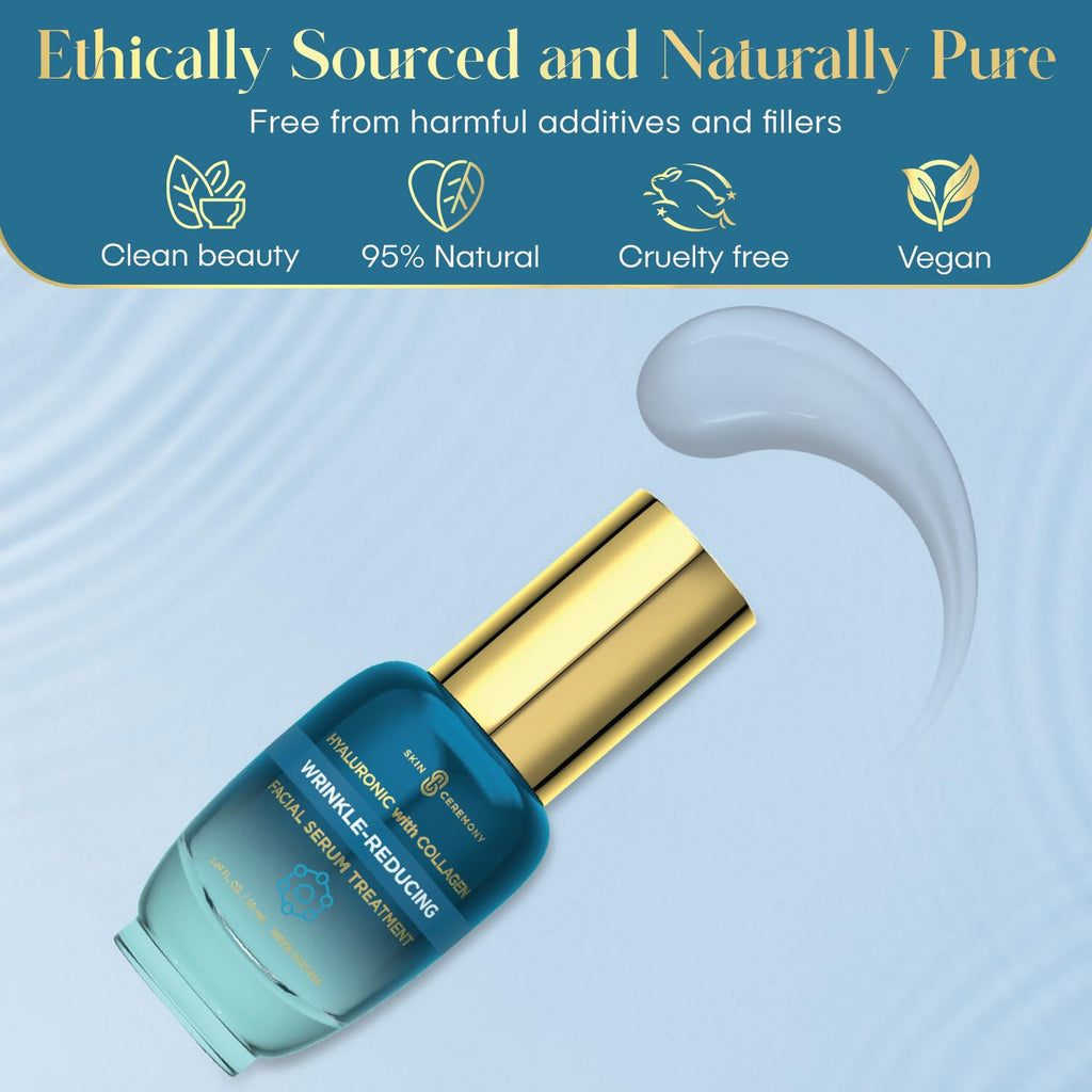Hyaluronic Acid & Collagen Wrinkle Reducing Serum - Deep Hydration, Plumps & Smooths Skin - Dermatologist Tested, Clean Beauty, Korean Skin Care - 1.69 FL.OZ.