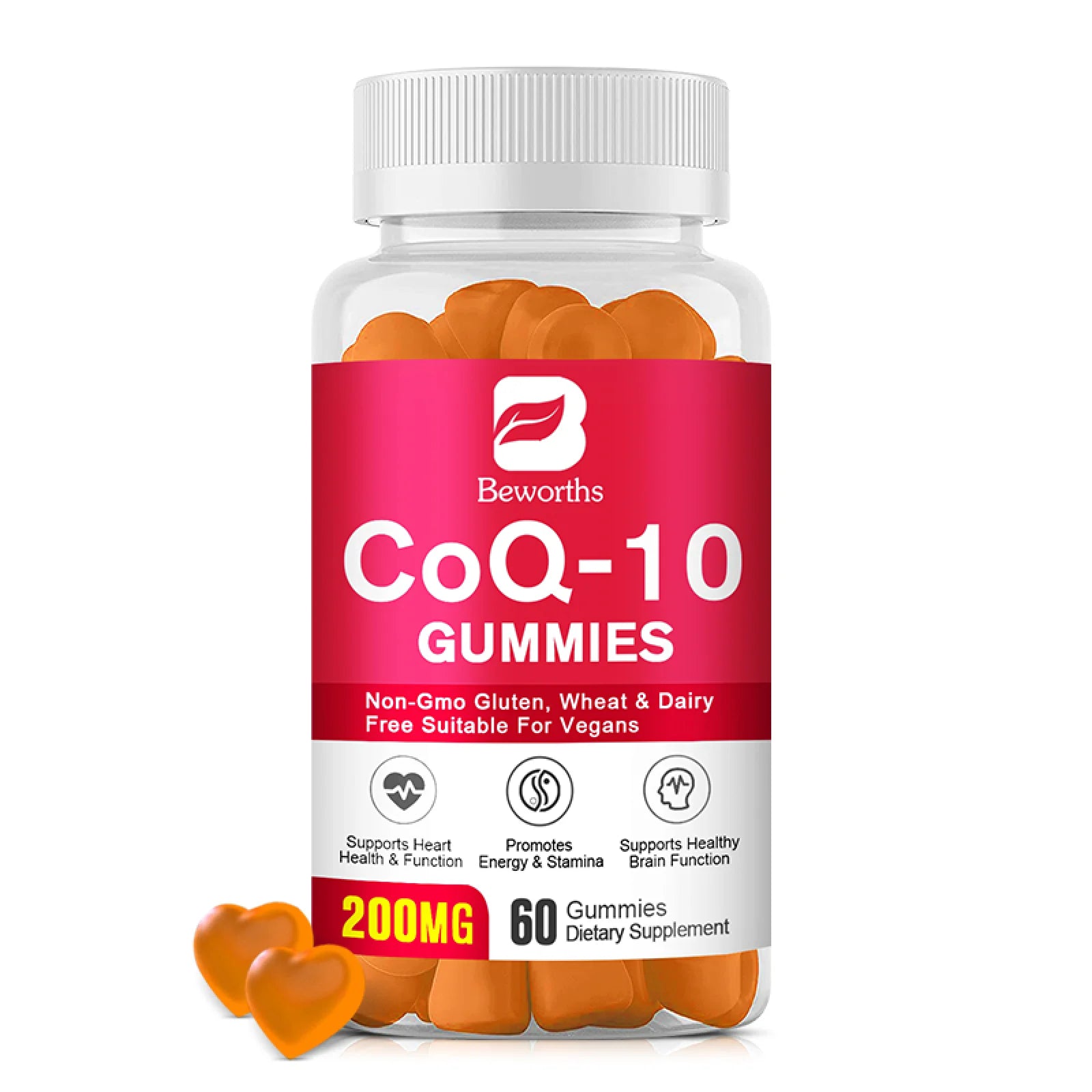 Coq10 Gummies Supplement 200Mg, Support Promotes Cardiovascular Heart Health Vegan, 60Count