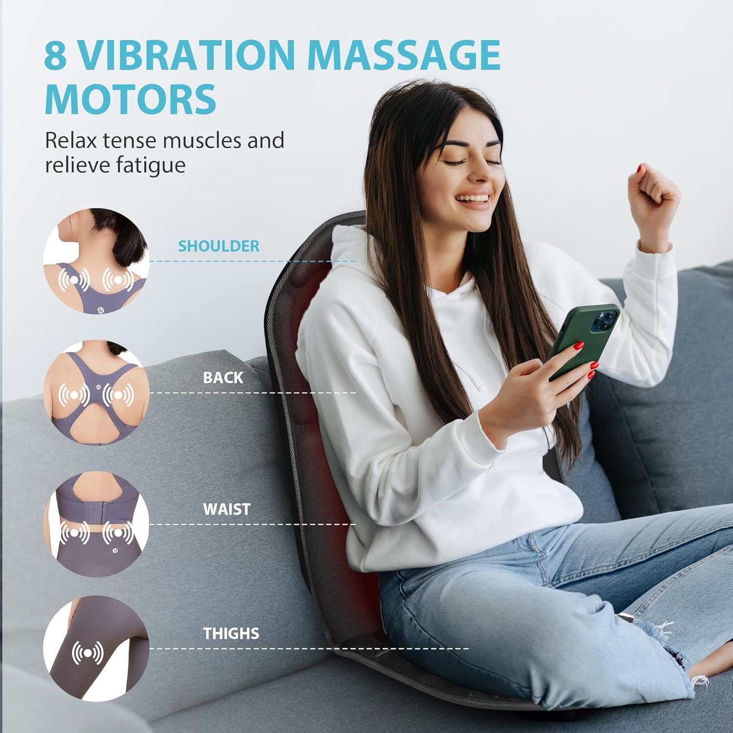 Back Massager Chair Pad, Back Massager with Heat, 5 Vibration Modes & 2 Heat Levels Massage Seat Cushion, Electric Massage Pad for Back Pain Relief, Christmas Gifts for Dad, Men, Mom, Women