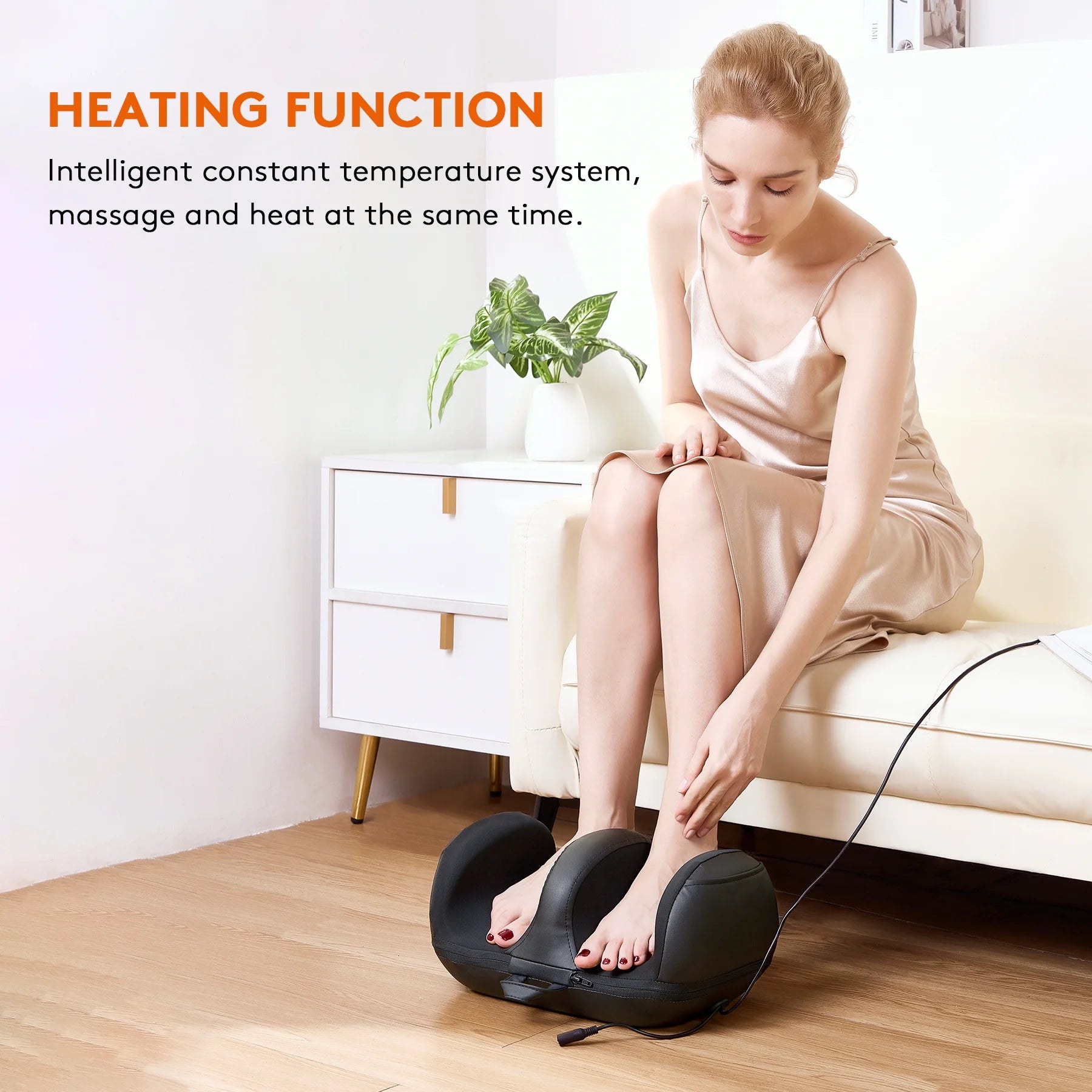 Cordless Foot Massager with Heat , Deep Kneading Electric Massage Machine for Foot and Calf Massage, Home & Office Use