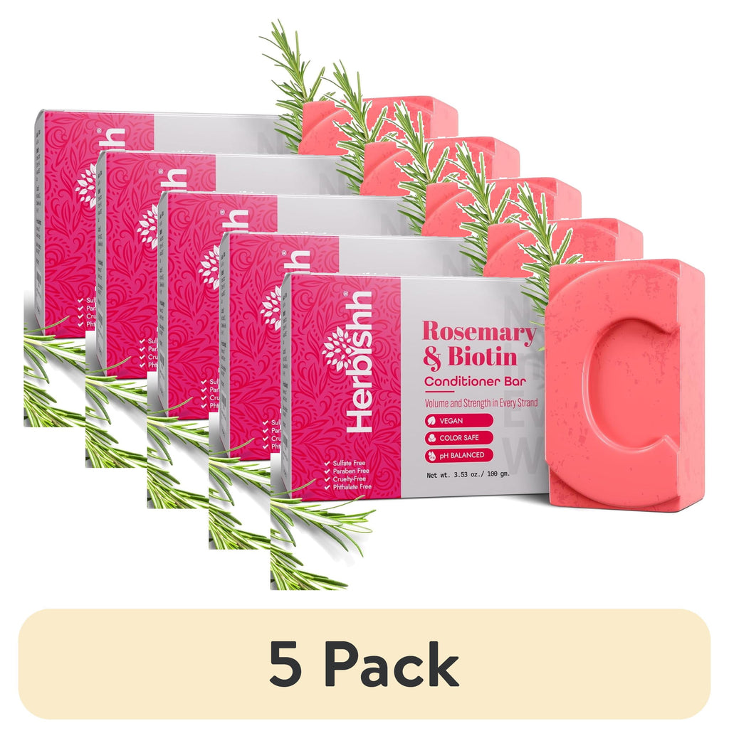 (5 Pack)  Rosemary Conditioner Bar for Hair Growth, Volumizing Solid Conditioner, Strengthening Biotin Bar, Cleansing Soap for Women & Men, Ideal for Curly & Straight Hair Vegan & Sulfate-Free 3.53 Oz