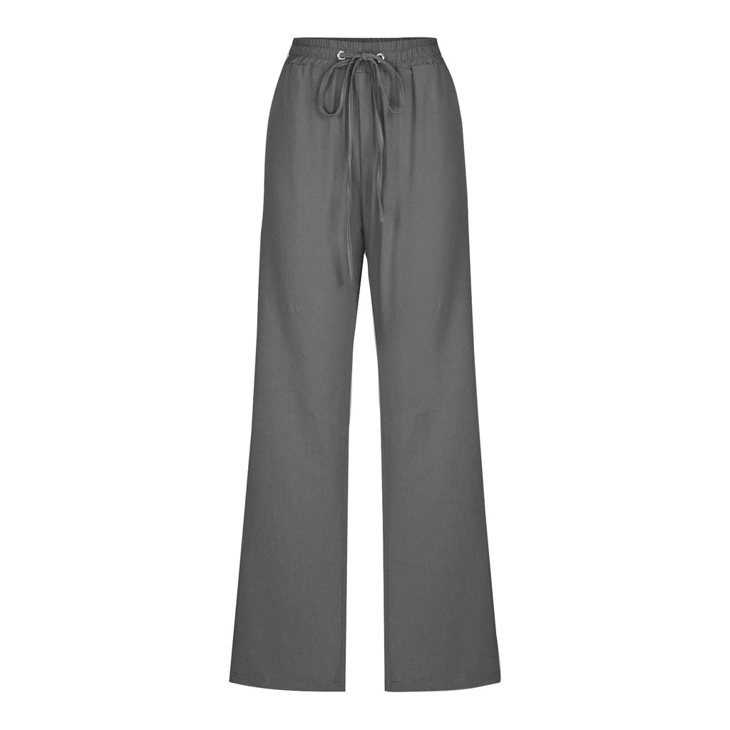 Women'S Linen Pant Straight Leg Drawstrings High Waist Trousers with Pockets Casual Loose Lightweight Breathable Pants S-67 Dark Gray XXL