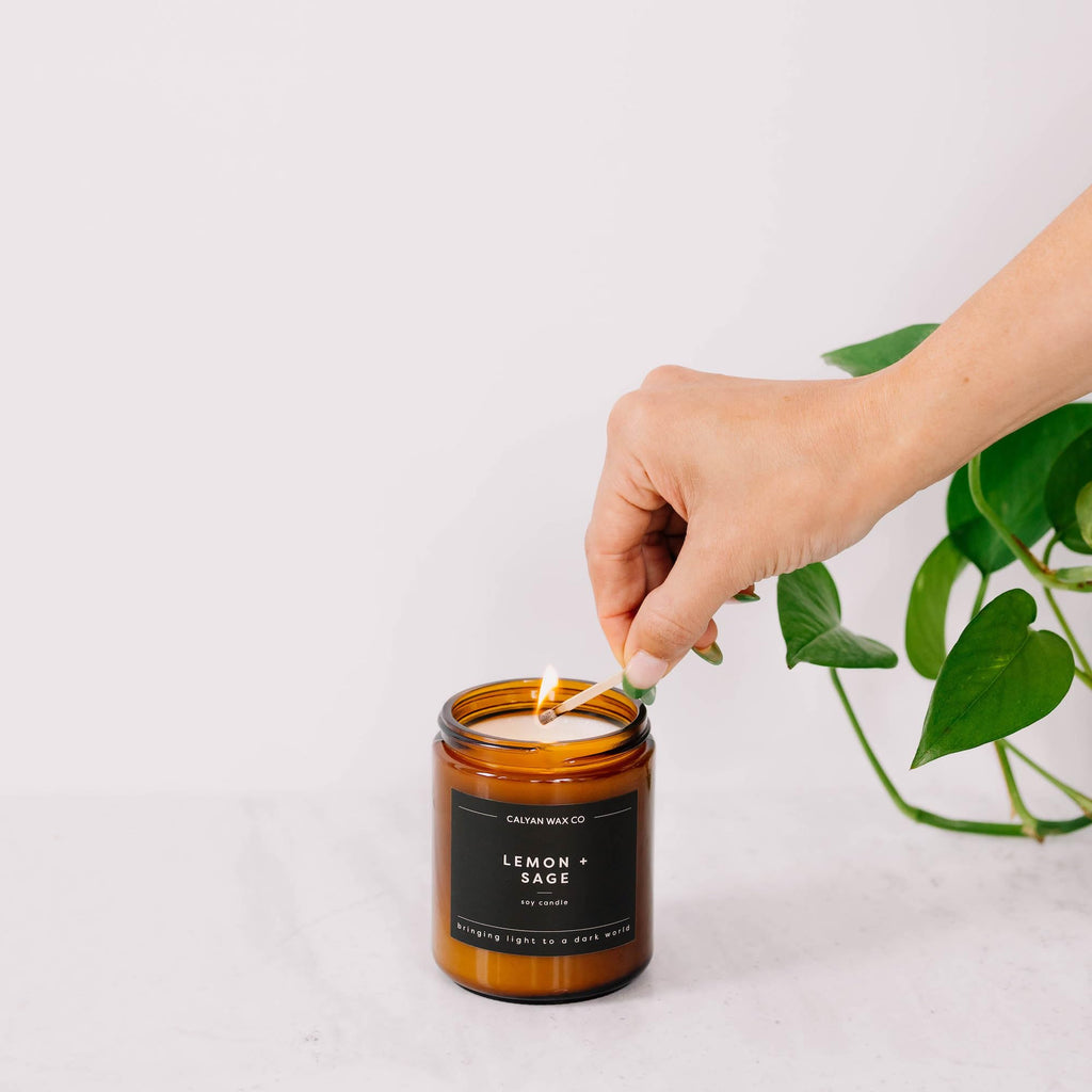 Calyan Wax Co. Apples & Maple Bourbon Scented Candle - 57 Hour Burn - Luxury Non Toxic Soy Wax Candles - Long Lasting Amber Glass Jar Candle for Home - 7.2oz