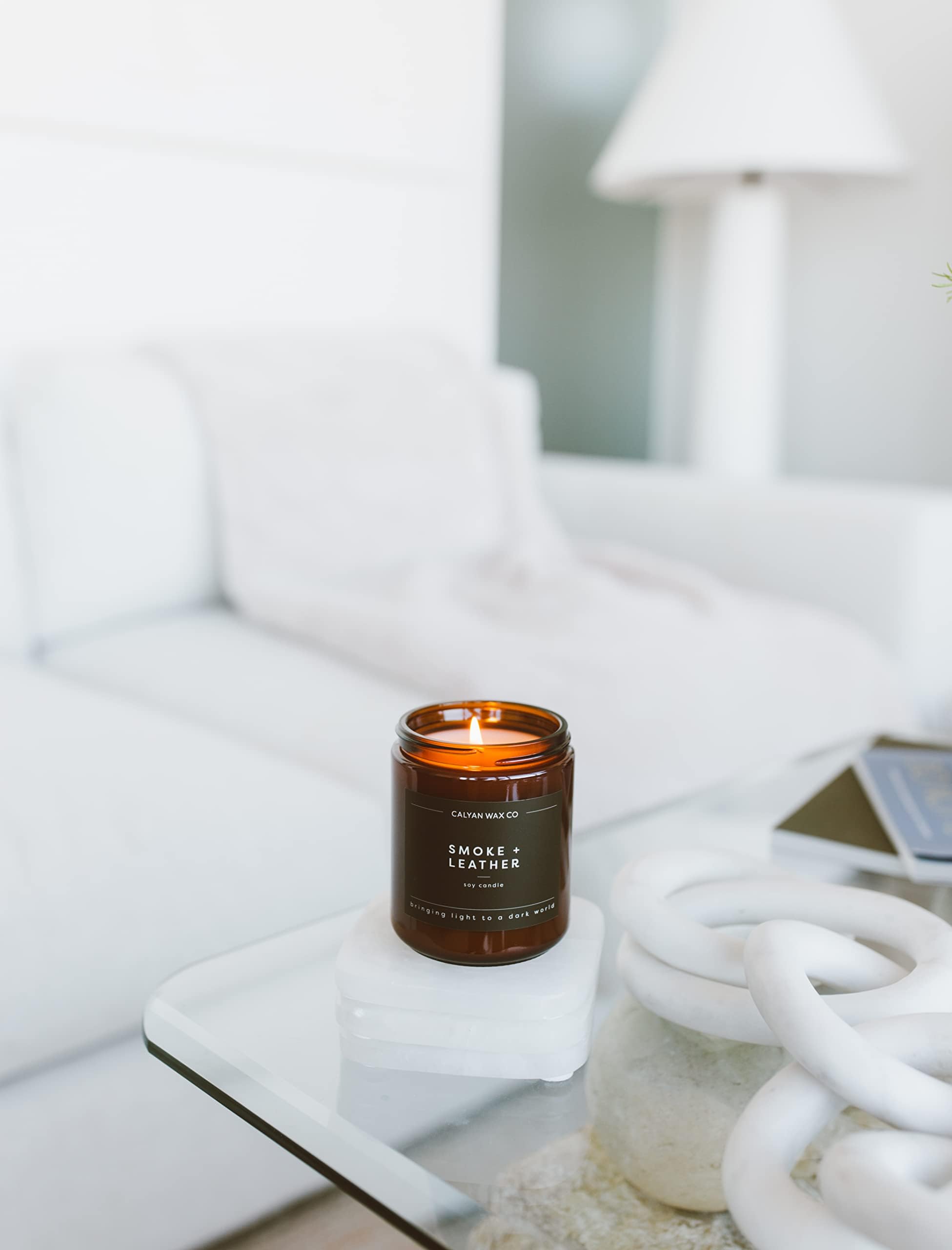 Calyan Wax Co. Apples & Maple Bourbon Scented Candle - 57 Hour Burn - Luxury Non Toxic Soy Wax Candles - Long Lasting Amber Glass Jar Candle for Home - 7.2oz