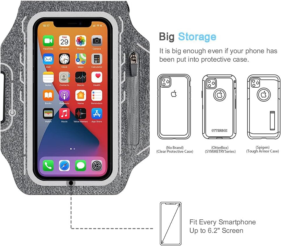 Armband for Iphone 17 16 15 14 13 12 Pro with Airpods Holder, Gym Workouts Running Arm Band (Grey)
