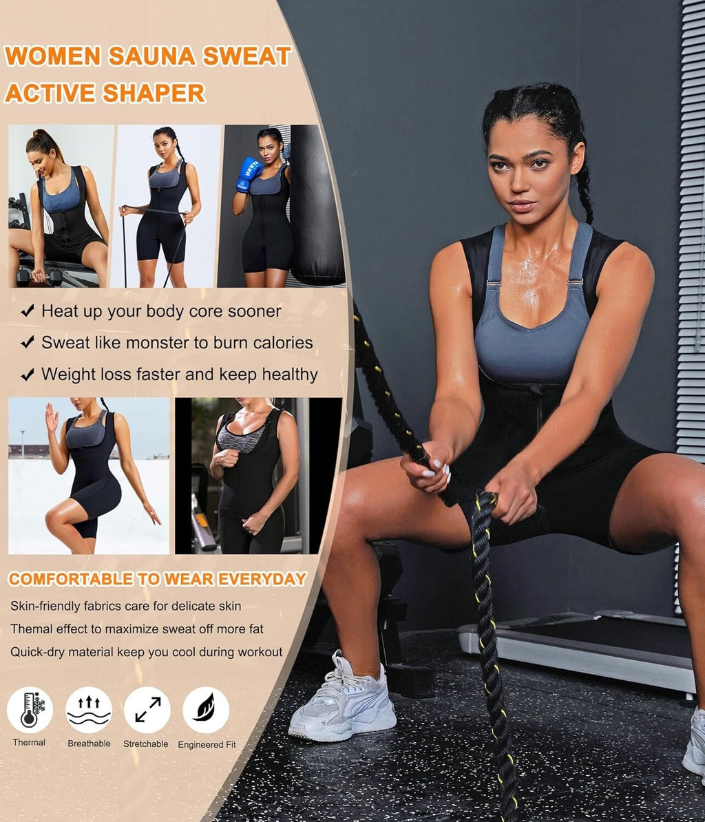 Women Sauna Suit Sweat Vest Waist Trainer Fat Burn Full Body Shaper Workout Tops