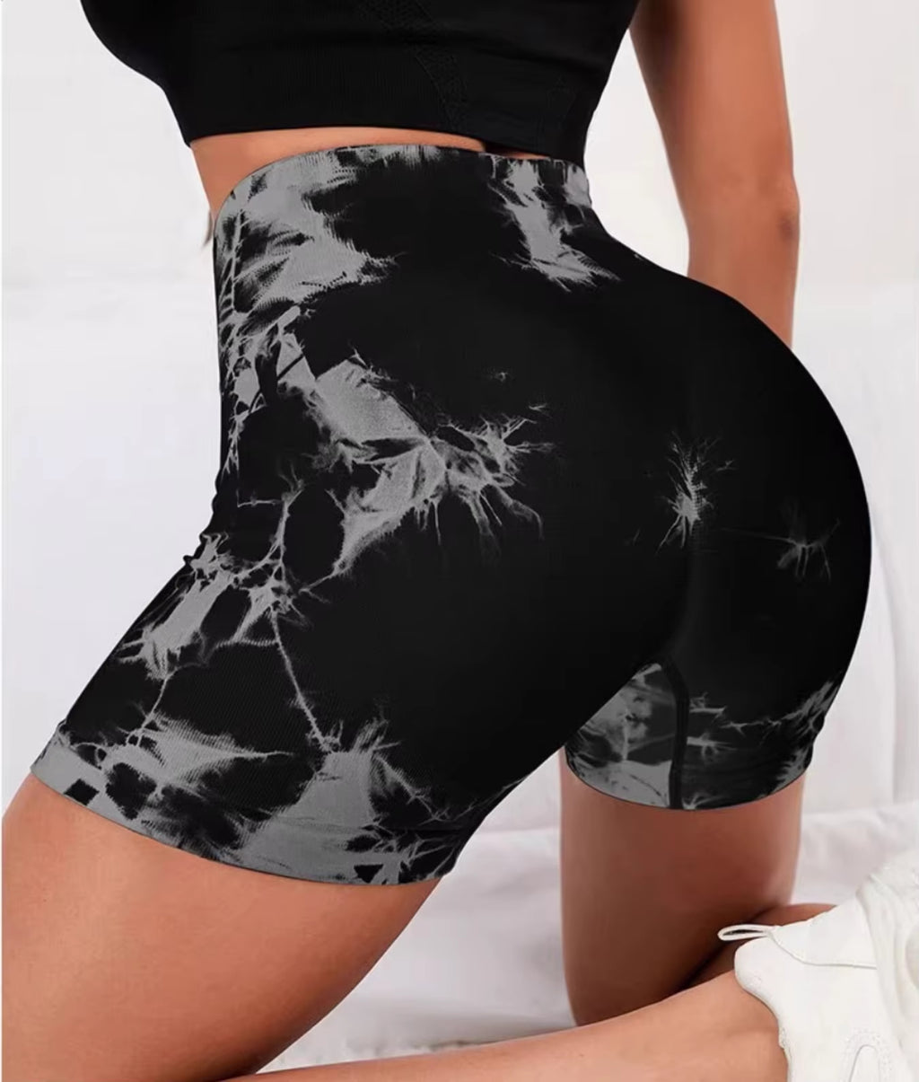 Women'S Yoga Shorts Tie Dye Peach Butt Nylon Quick Dry Fitness Pants High Stretch Hip Lift Sweatpants Tight Leggings