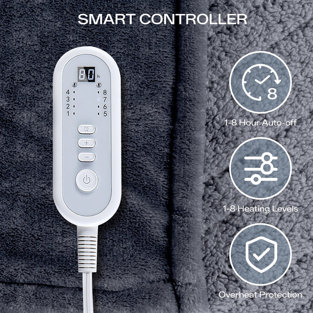 50" X 60" Electric Heated Throw Blanket with 8 Heating Levels & 1- 8H Auto-Off, Gray