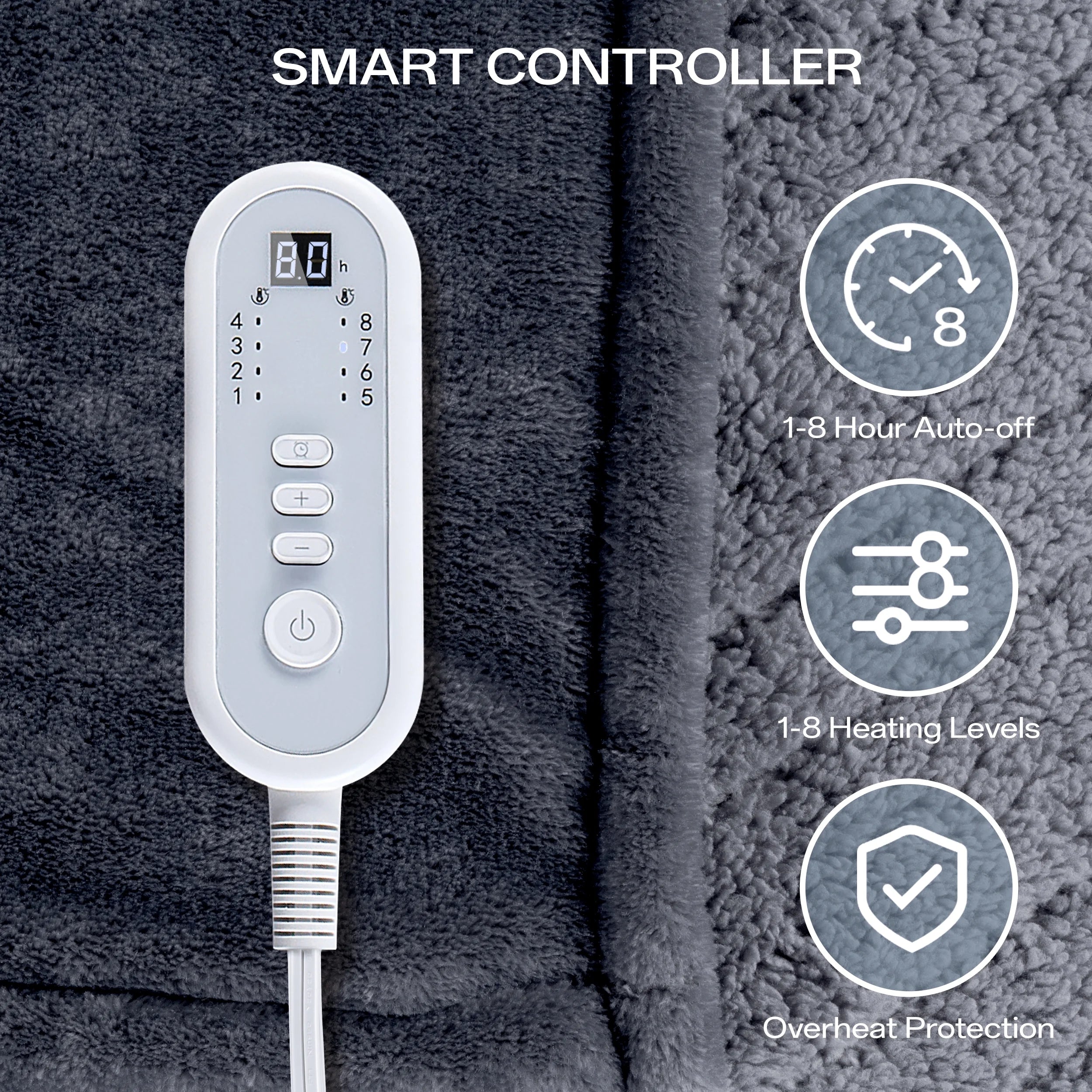 50" X 60" Electric Heated Throw Blanket with 8 Heating Levels & 1- 8H Auto-Off, Gray