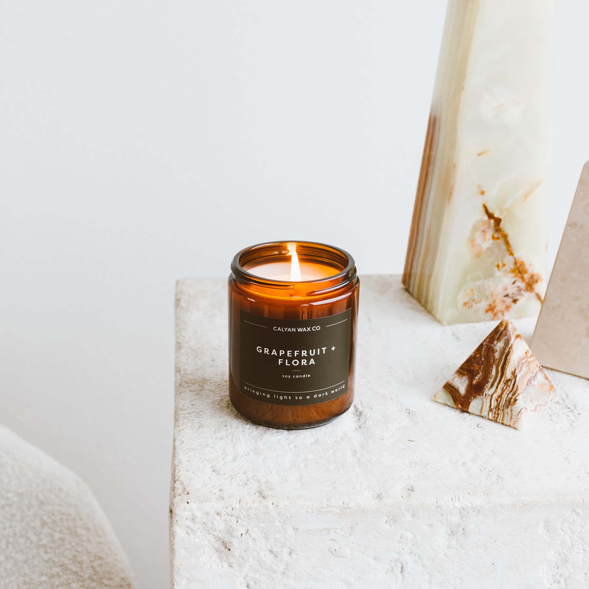 Calyan Wax Co. Apples & Maple Bourbon Scented Candle - 57 Hour Burn - Luxury Non Toxic Soy Wax Candles - Long Lasting Amber Glass Jar Candle for Home - 7.2oz