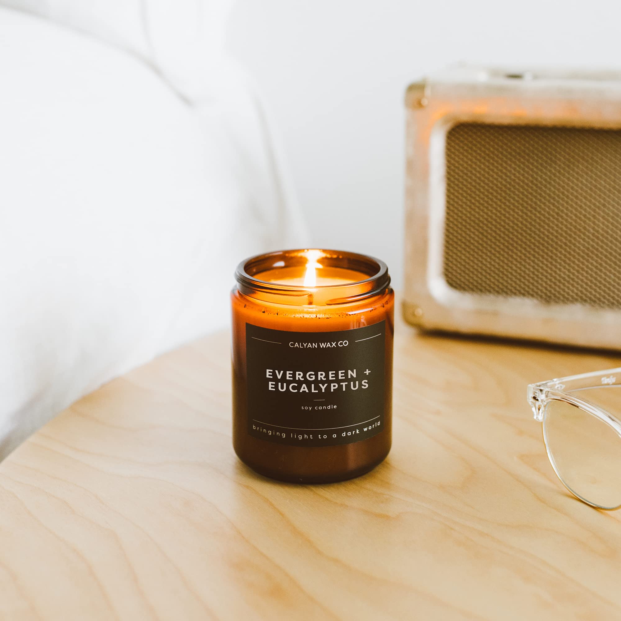 Calyan Wax Co. Apples & Maple Bourbon Scented Candle - 57 Hour Burn - Luxury Non Toxic Soy Wax Candles - Long Lasting Amber Glass Jar Candle for Home - 7.2oz