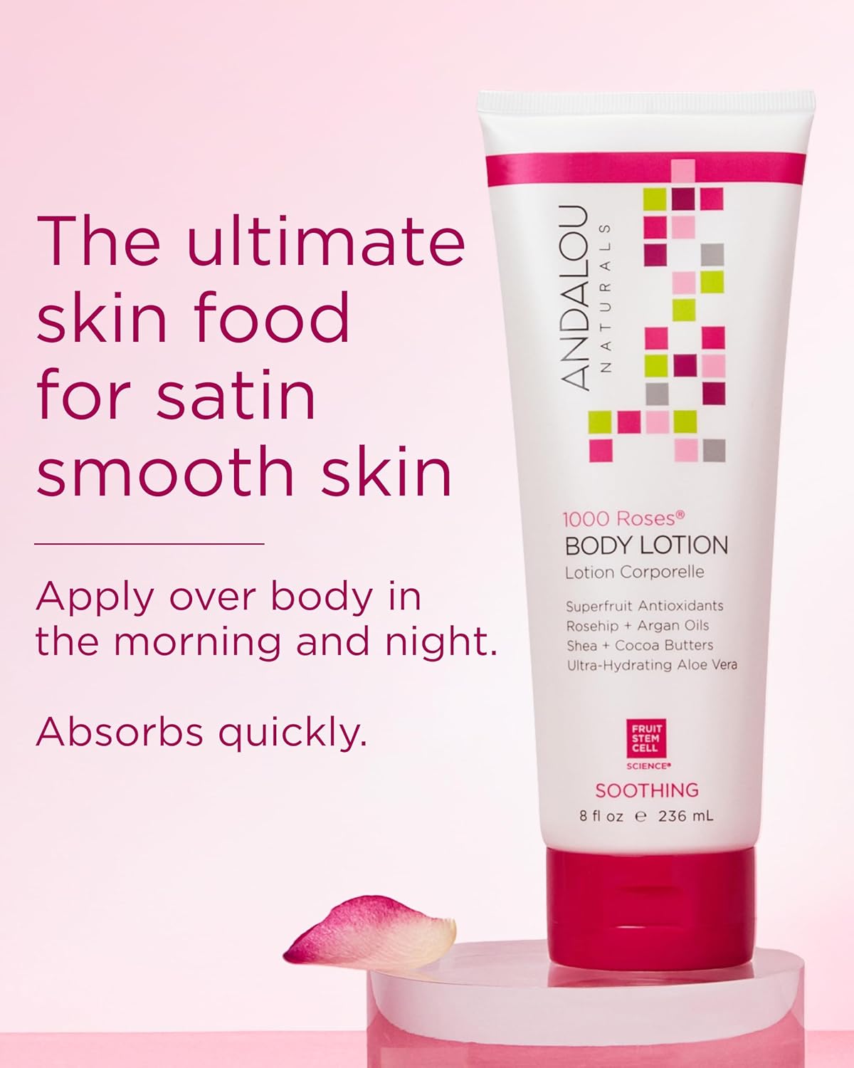 Andalou Naturals 1000 Roses Soothing Body Lotion - Improve Skin Moisture with Shea Butter & Aloe Vera - Hydrating Lotion for Dry or Sensitive Skin - 8 fl oz