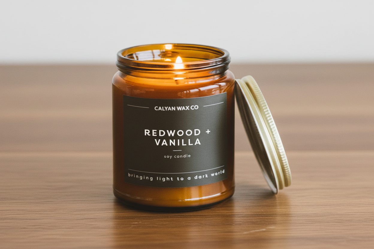 Calyan Wax Co. Apples & Maple Bourbon Scented Candle - 57 Hour Burn - Luxury Non Toxic Soy Wax Candles - Long Lasting Amber Glass Jar Candle for Home - 7.2oz