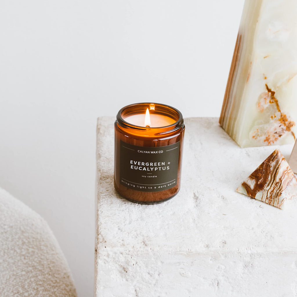 Calyan Wax Co. Apples & Maple Bourbon Scented Candle - 57 Hour Burn - Luxury Non Toxic Soy Wax Candles - Long Lasting Amber Glass Jar Candle for Home - 7.2oz