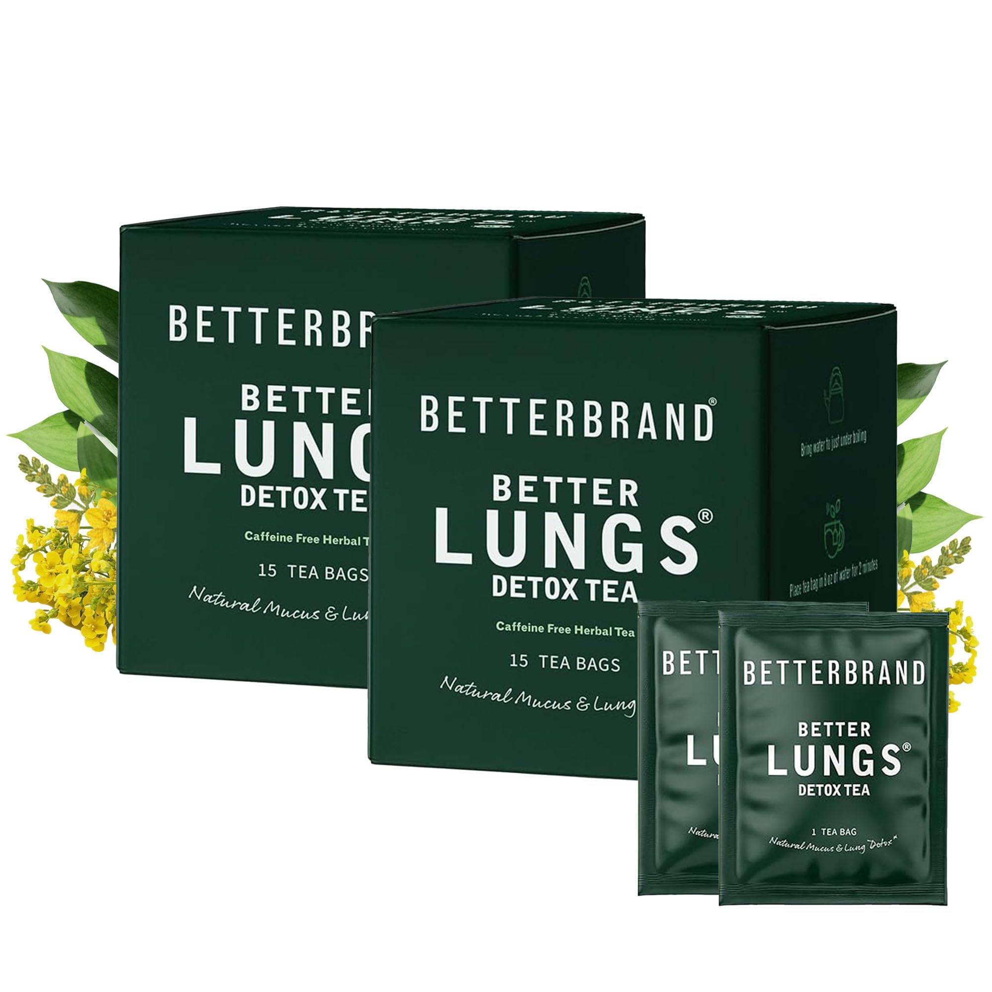 Betterbrand Mullein Tea Bags for Lung Detox - Respiratory Support with Thyme, Elderberry, Ginseng, Ginger, Caffeine Free Herbal Blend - 15 Tea Bags (Pack of 1)