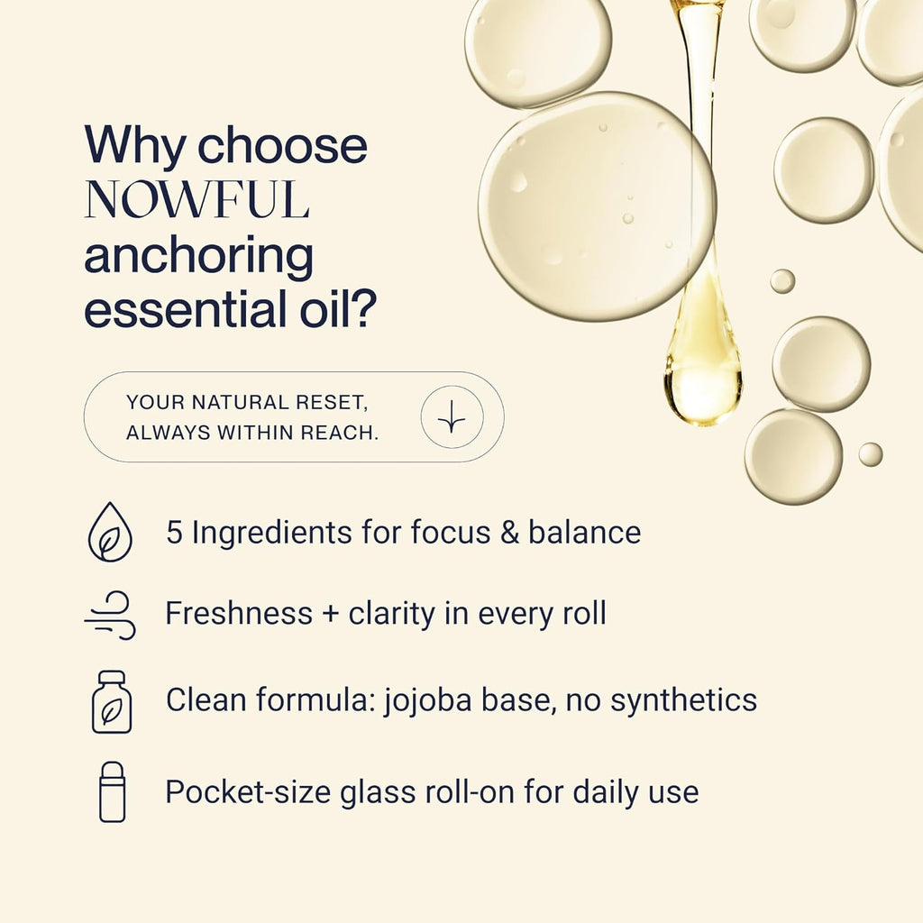 Anchoring Essential Oil Roll-On for Focus, Energy & Stress Relief - Awaken Senses with Pure Peppermint, Eucalyptus, Lemon & Rosemary Essential Oil Blend | Amplify Mood and Mental Clarity - 10ml