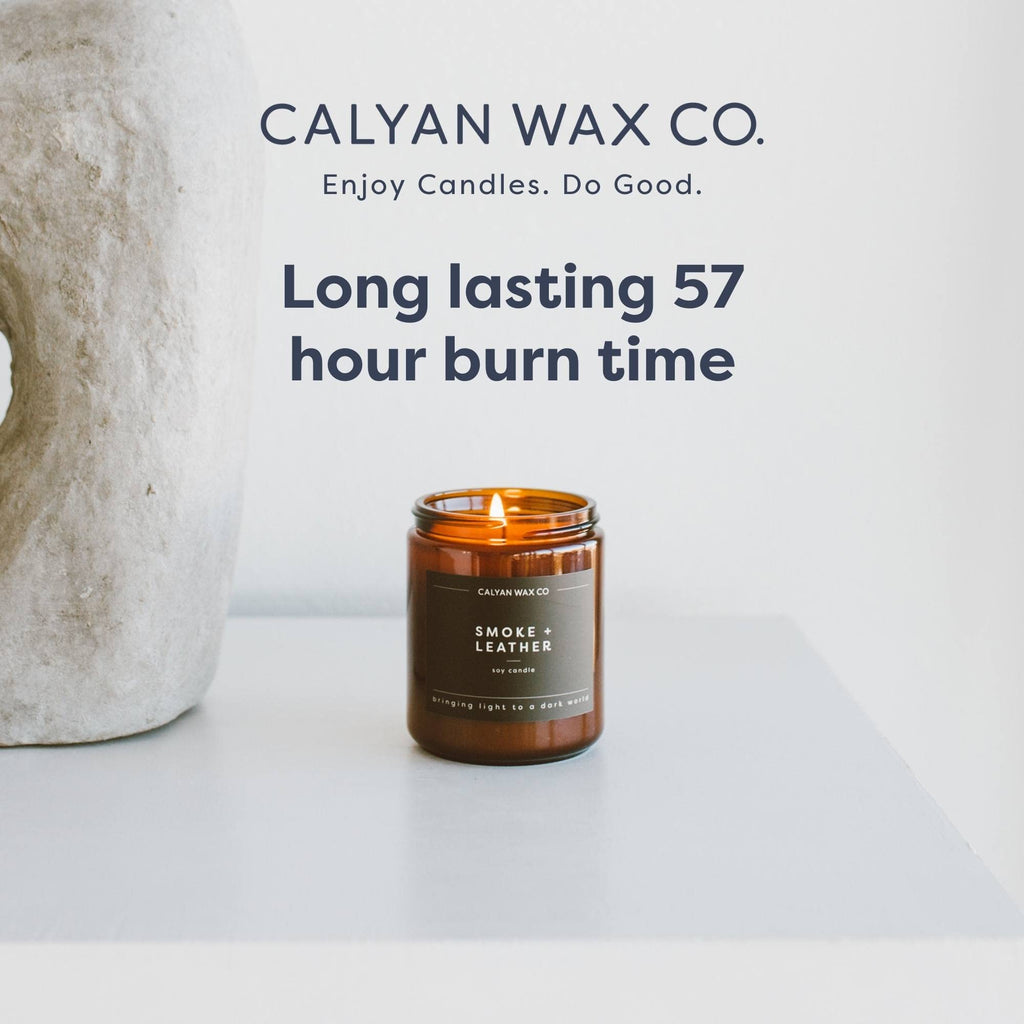 Calyan Wax Co. Apples & Maple Bourbon Scented Candle - 57 Hour Burn - Luxury Non Toxic Soy Wax Candles - Long Lasting Amber Glass Jar Candle for Home - 7.2oz