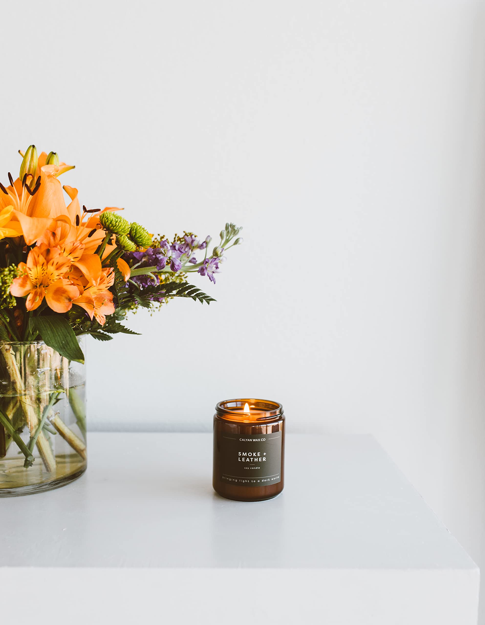 Calyan Wax Co. Apples & Maple Bourbon Scented Candle - 57 Hour Burn - Luxury Non Toxic Soy Wax Candles - Long Lasting Amber Glass Jar Candle for Home - 7.2oz