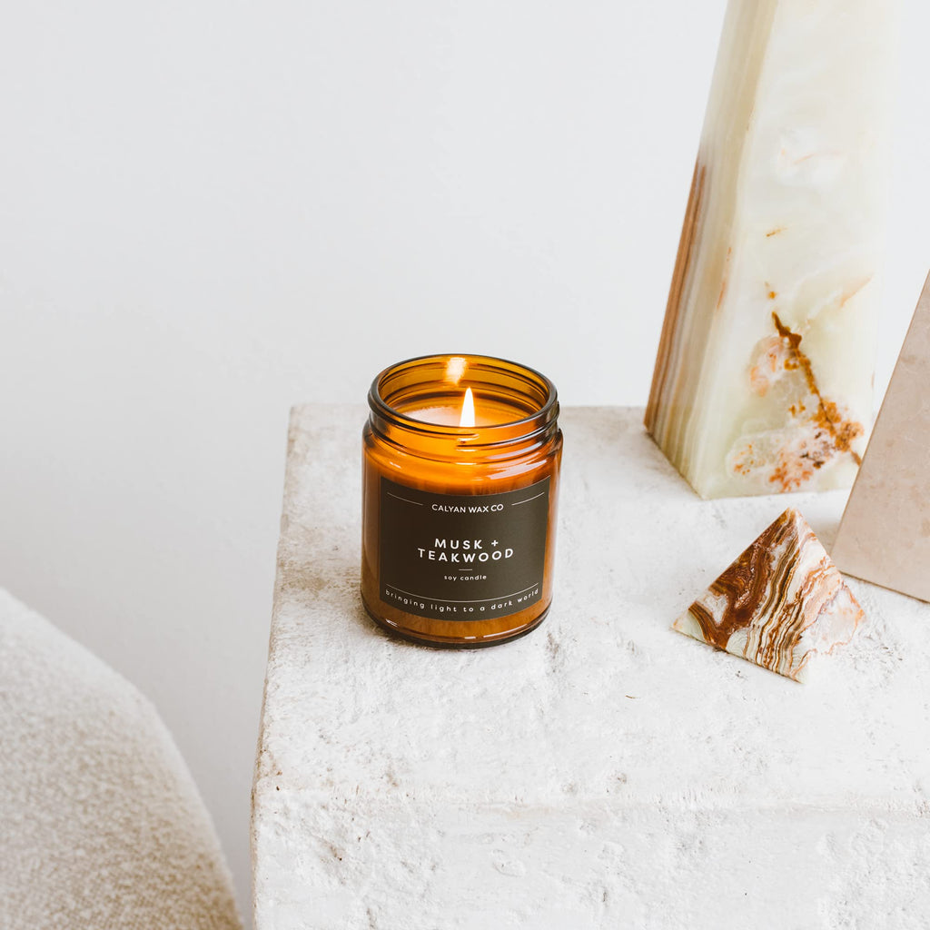 Calyan Wax Co. Apples & Maple Bourbon Scented Candle - 57 Hour Burn - Luxury Non Toxic Soy Wax Candles - Long Lasting Amber Glass Jar Candle for Home - 7.2oz