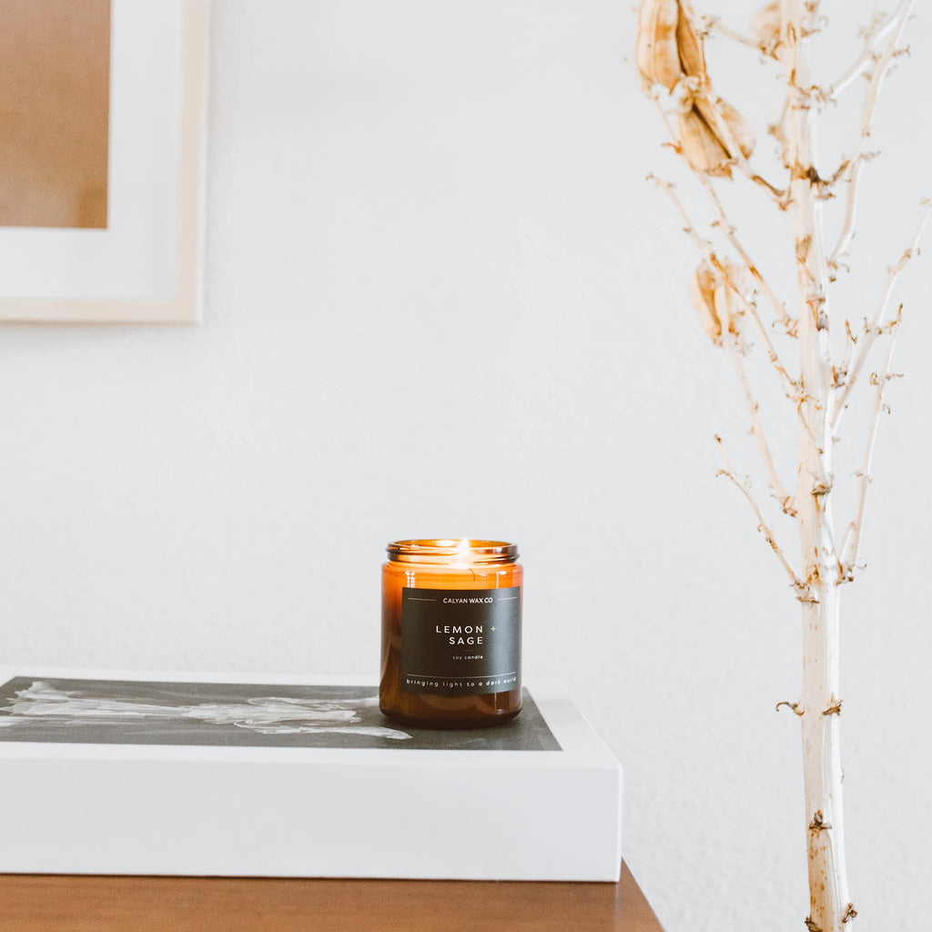 Calyan Wax Co. Apples & Maple Bourbon Scented Candle - 57 Hour Burn - Luxury Non Toxic Soy Wax Candles - Long Lasting Amber Glass Jar Candle for Home - 7.2oz