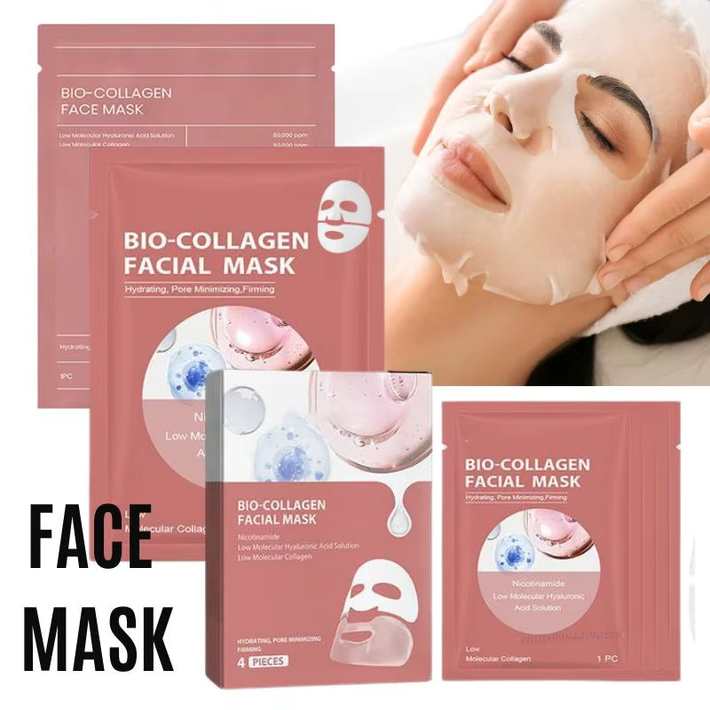 4/1Pcs Bio Collagen Facial Mask Deep Moisturizing Mask Shrink Pores Hydrating Refreshing Brightening Face Skin Care Products