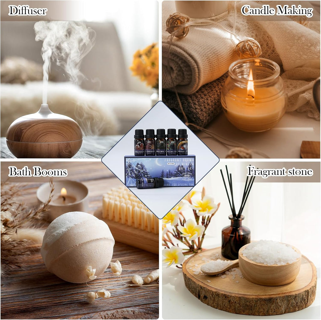Winter Essential Oils Gifts Set 6 Pack Oil of Winter Essential Oil for Home and Car Care Candle and Soap Making 10ML for Friends and Parents Christmas