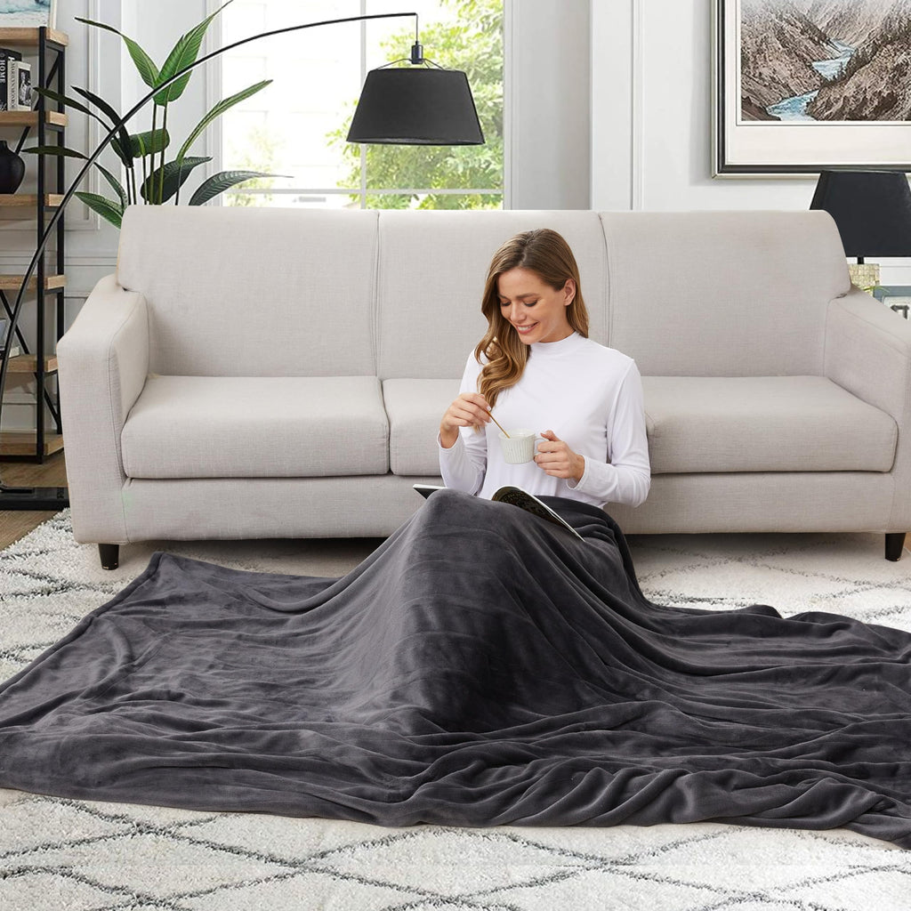 Electric Heated Blanket 50" X 60" Throw Size-4 Heating Settings & 3 Hours Auto Off, Microplush Machine Washable-Dark Grey