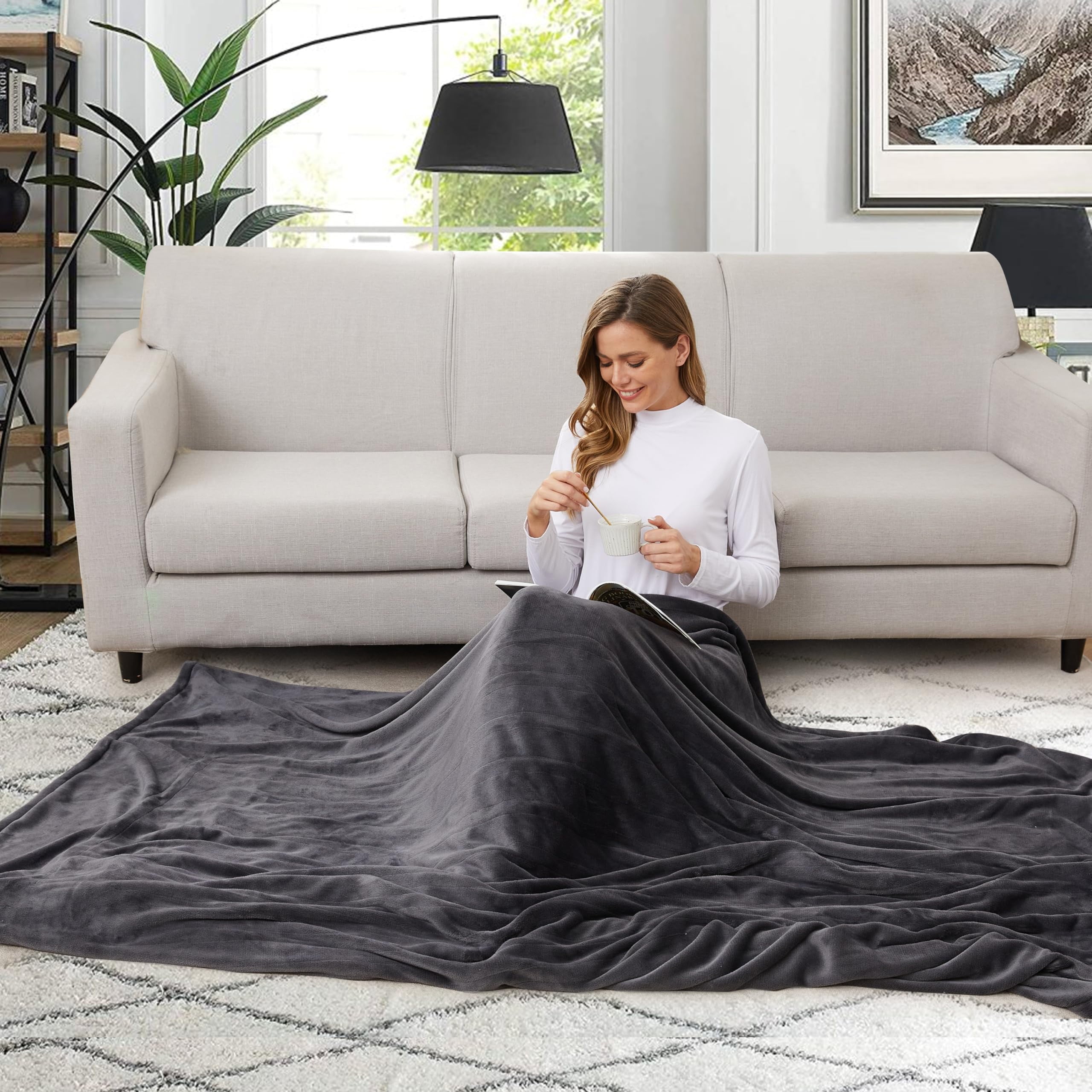 Electric Heated Blanket 50" X 60" Throw Size-4 Heating Settings & 3 Hours Auto Off, Microplush Machine Washable-Dark Grey