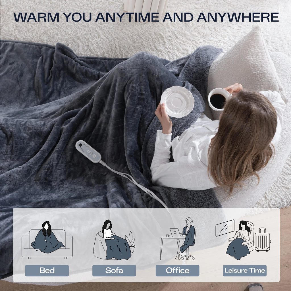 50" X 60" Electric Heated Throw Blanket with 8 Heating Levels & 1- 8H Auto-Off, Gray